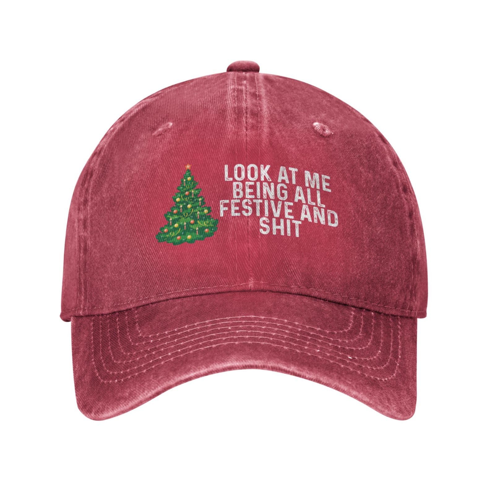 Gqwjksz Unisex Red Look At Me Beings All Festive And Shits Hat For Women Baseball Hat Graphic Caps