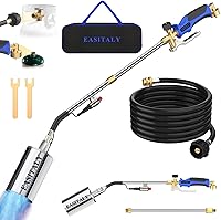 EASITALY Propane Weed Torch Burner Kit: 12.5FT Hose, Storage Bag, Dual Long/Short Modes for Weeding, Ice Melting, Roofing