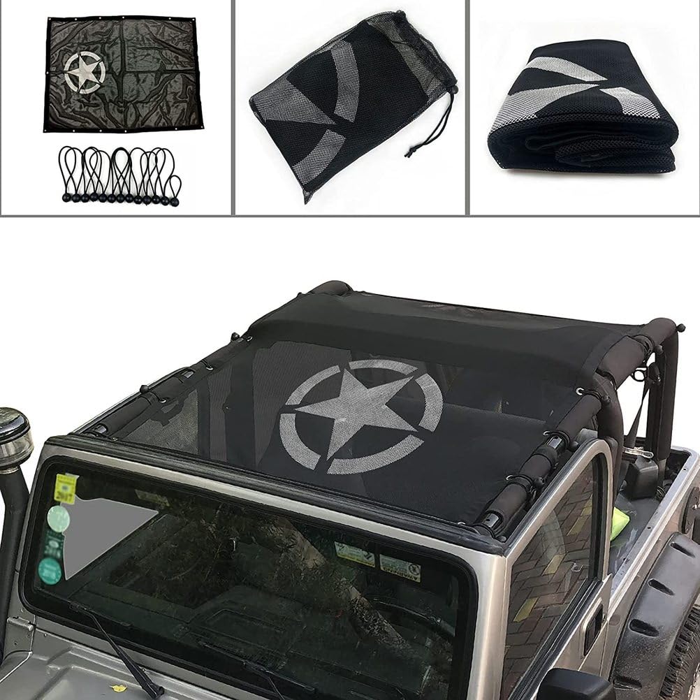 Cubierta de Malla Tipo Bikini Parasol con protección UV, Compatible con Accesorios Jeep Wrangler 1987-2006 YJ TJ, Estilo 5 Estrellas.