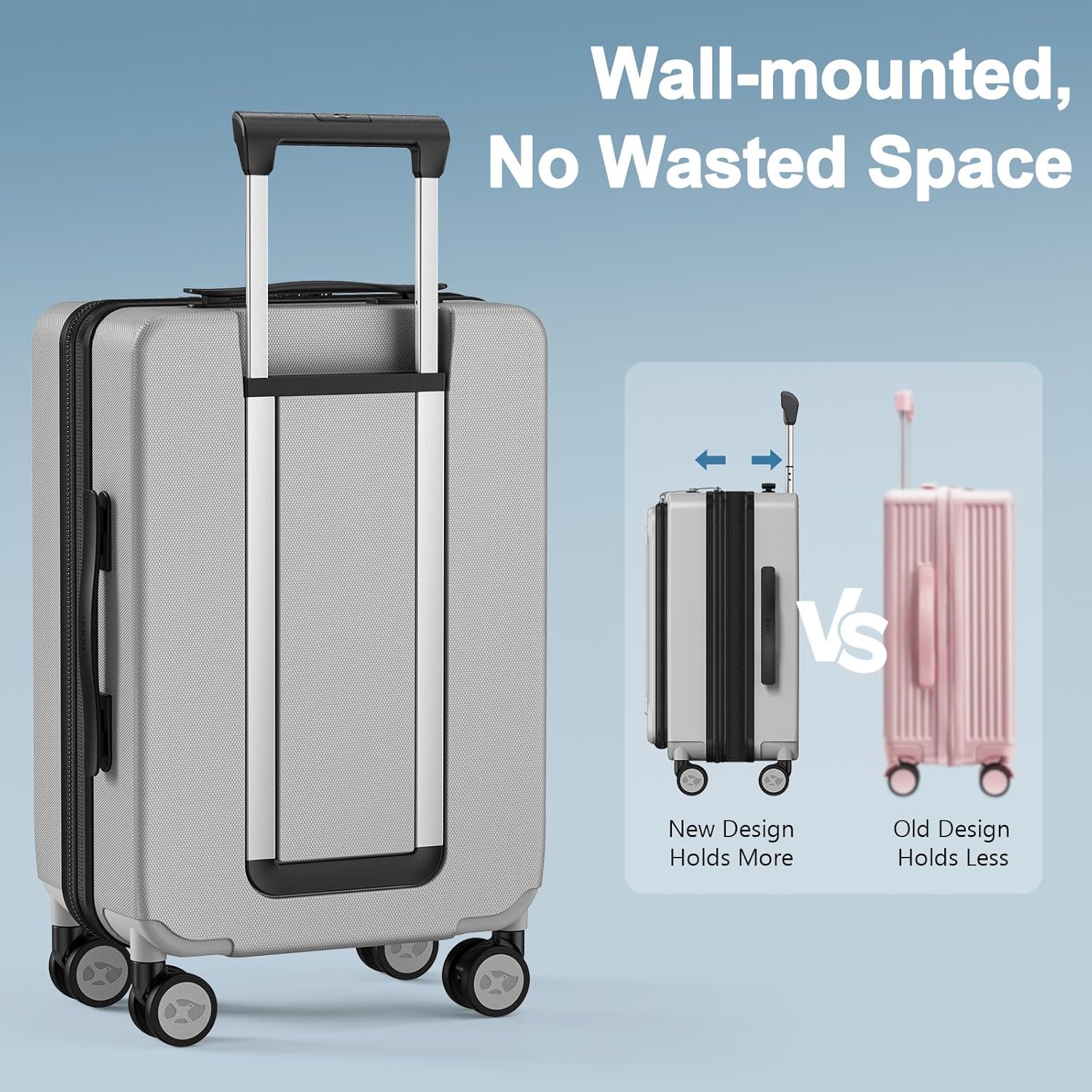 Carry On Luggage 22x14x9 Airline Approved, Durable Polycarbonate, Front Pocket, USB Port, Expandable, Spinner Wheels, TSA Lock (Silver-G3, Carry-On 20-Inch)