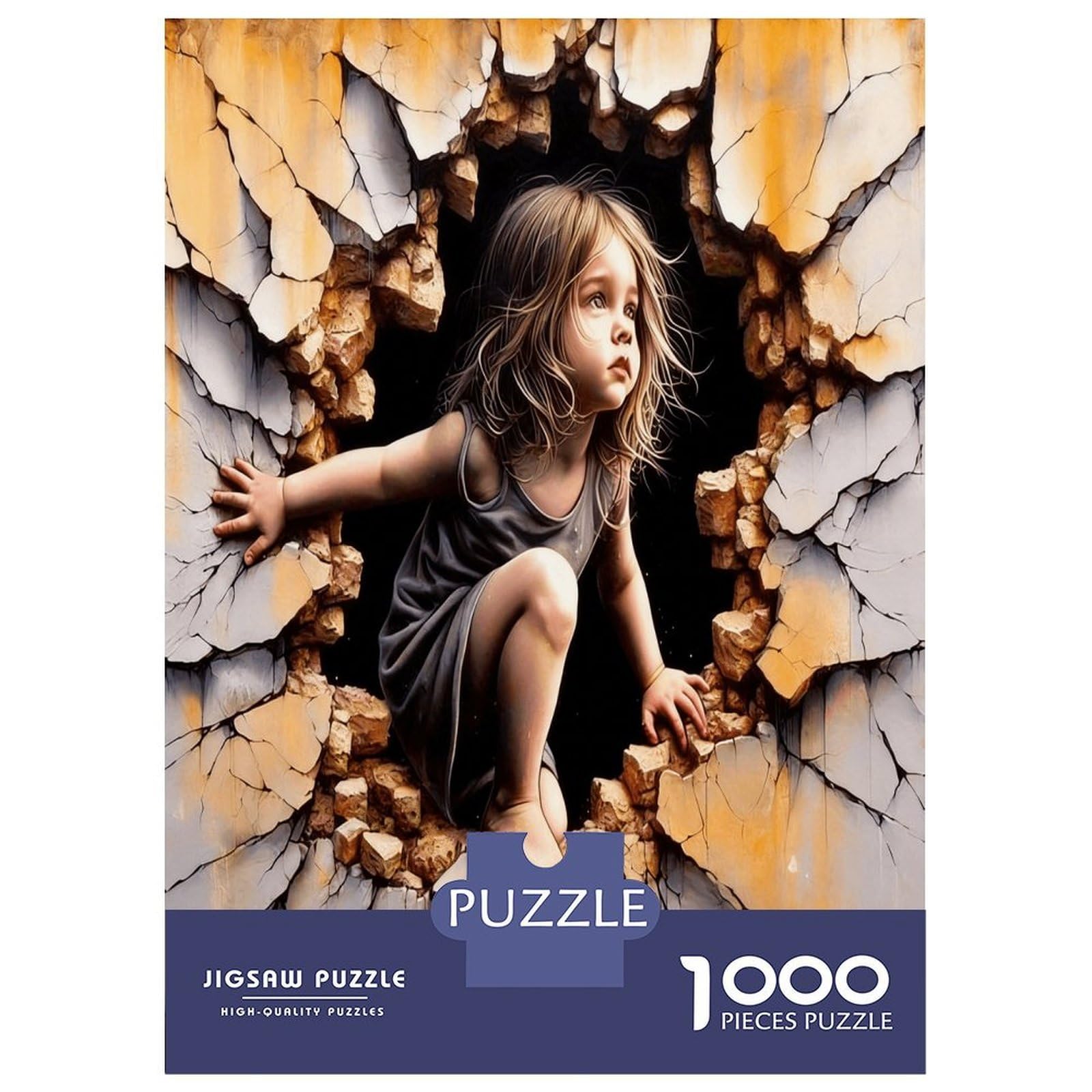 Girl Breaking Wall 1000 Pieces Jigsaw Puzzle Set Surreal Escape Premium Jigsaw Puzzle Sturdy Cardboard Couple Partners Ultra Difficult Christmas 52x38cm/1000pcs