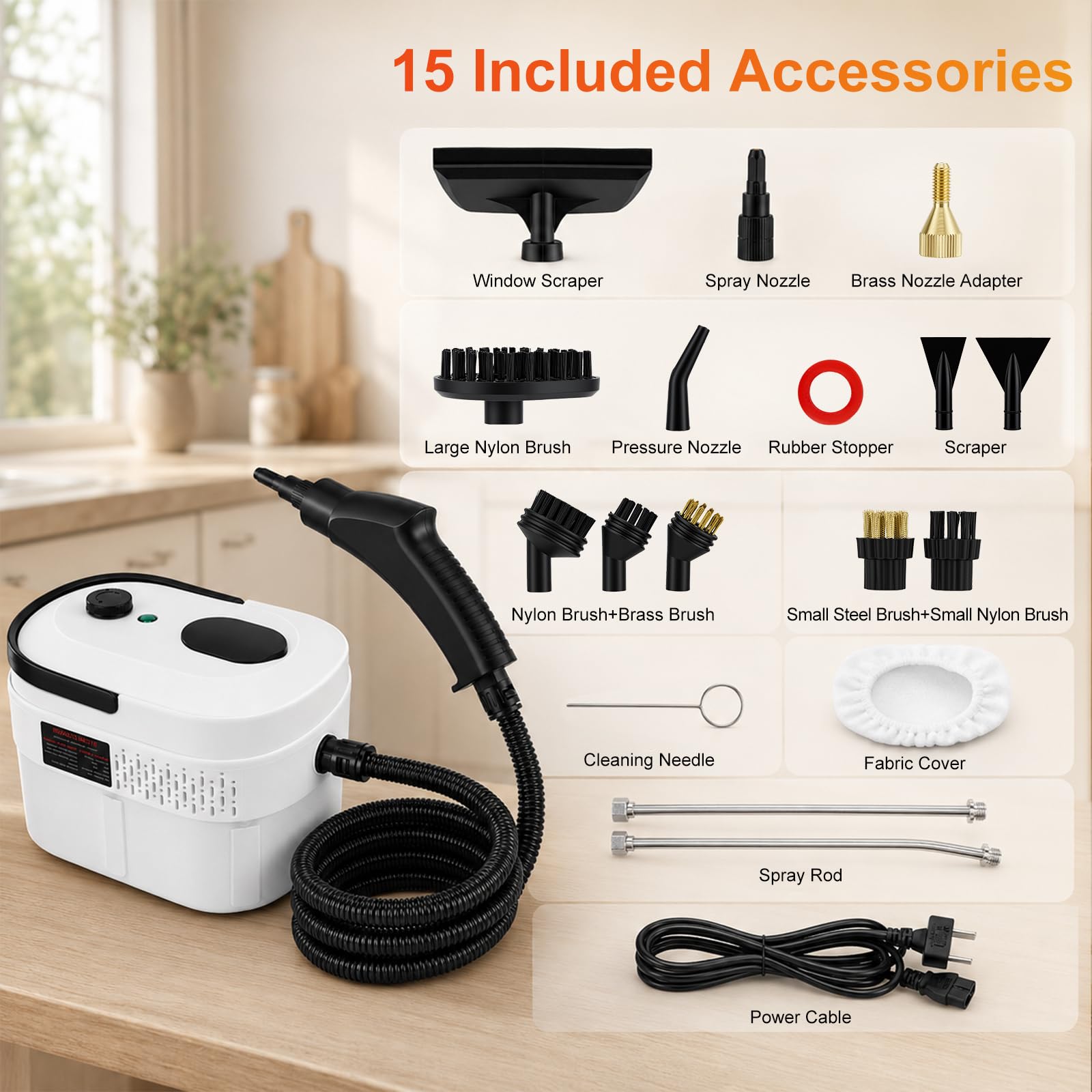 Nettoyeur Vapeur Portable, 2500W Nettoyeur à Vapeur Manuel ,Chauffe Rapide en 15s, 3 Niveaux de Réglage, 1,4L Steam Cleaner, Nettoyeur Vapeur Haute Pression Pour Maison, Cuisine, Salle de Bain, Auto