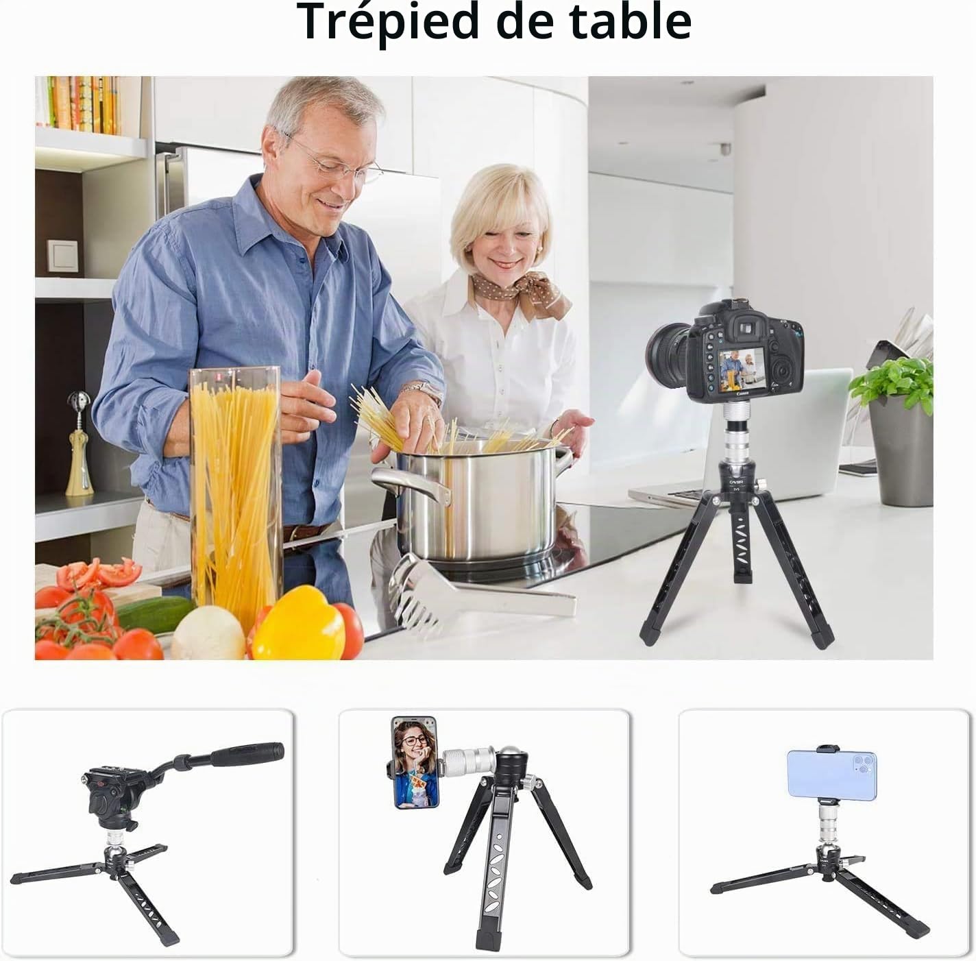 Cayer Mini trépied de Table, Support de trépied en Aluminium SV5 3 Pieds pour monopodes avec vis de Montage 3/8 "-16