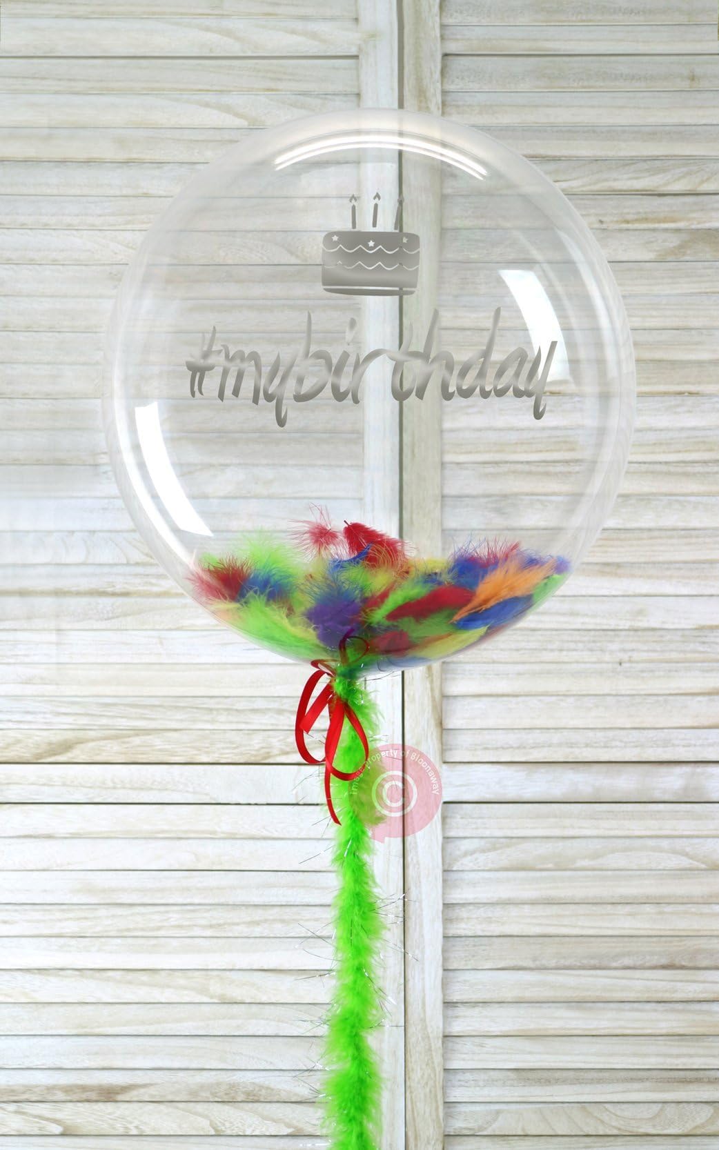 Birthday Cake Feather Balloon - Inflated Customised Balloon Delivered - Bloonaway