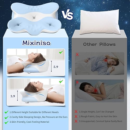 Miniatura 4 de Almohada cervical de espuma viscoelástica para aliviar el dolor de cuello, almohada ergonómica de contorno para dormir de lado, espalda y estómago,
