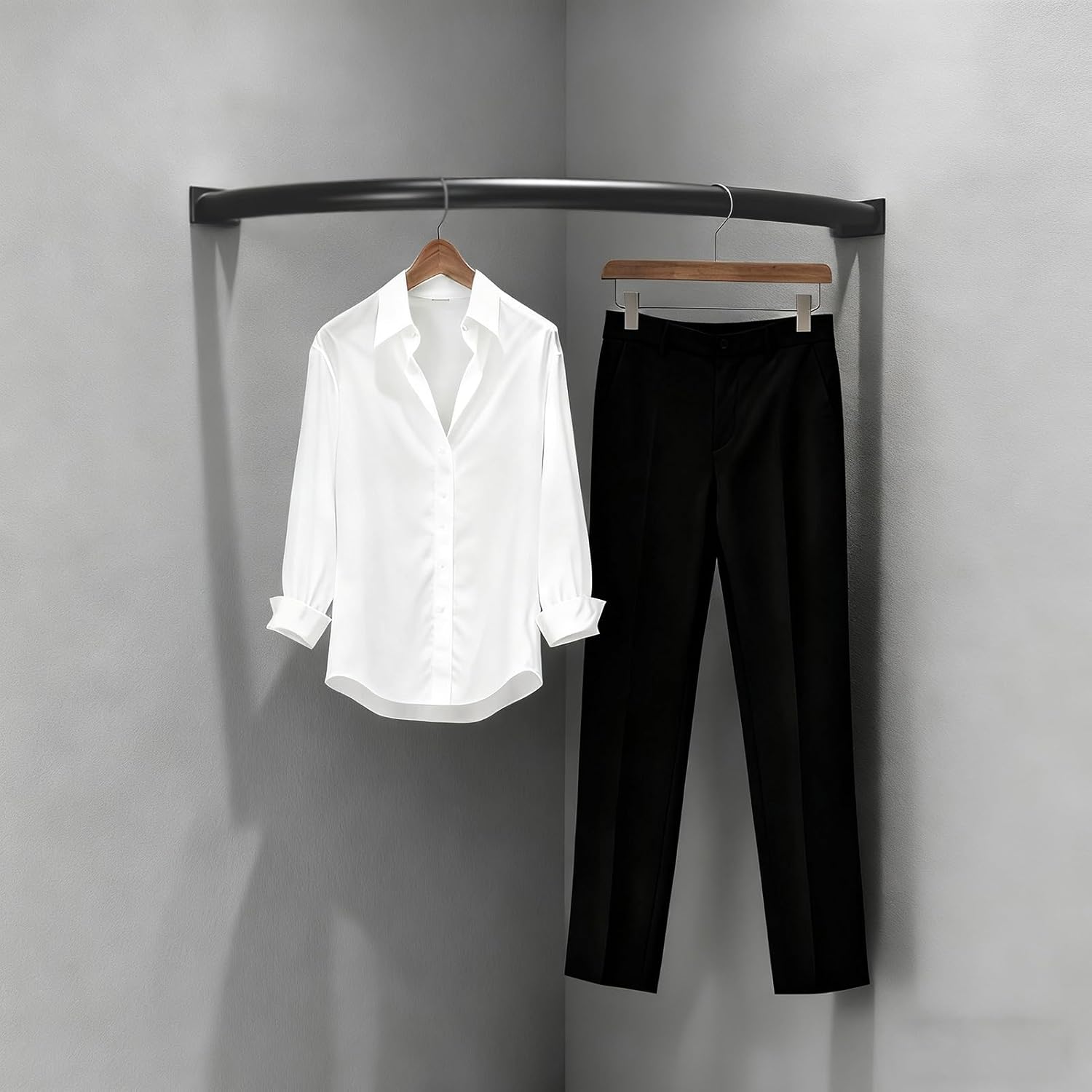 Premium C-Shaped Corner Closet Rod - Curved Metal Hanging Bar for Wardrobe, Fitting Room & Cloakroom - Garment Drying Rack & Hanger Rod(Black,60x60 cm (23 5/8"x23 5/8"))