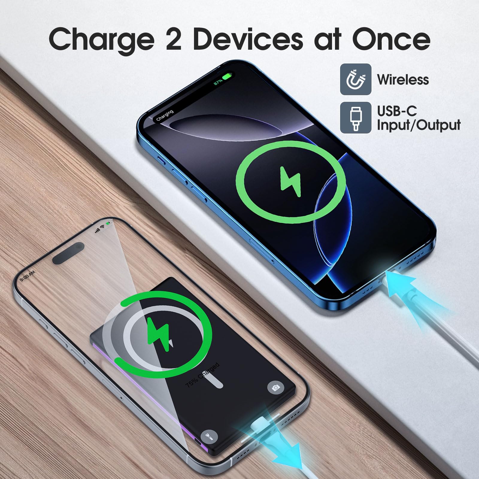 Power Bank, Mag-safe 5000mAh Ultra Sottile & Leggero 20W Ricarica Rapida Powerbank, Super Leggera e Portatilea and USB C Input & Output per iPhone 16 15 14 13 12 (viola)