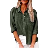 Womens Cotton Linen Button Down Shirt