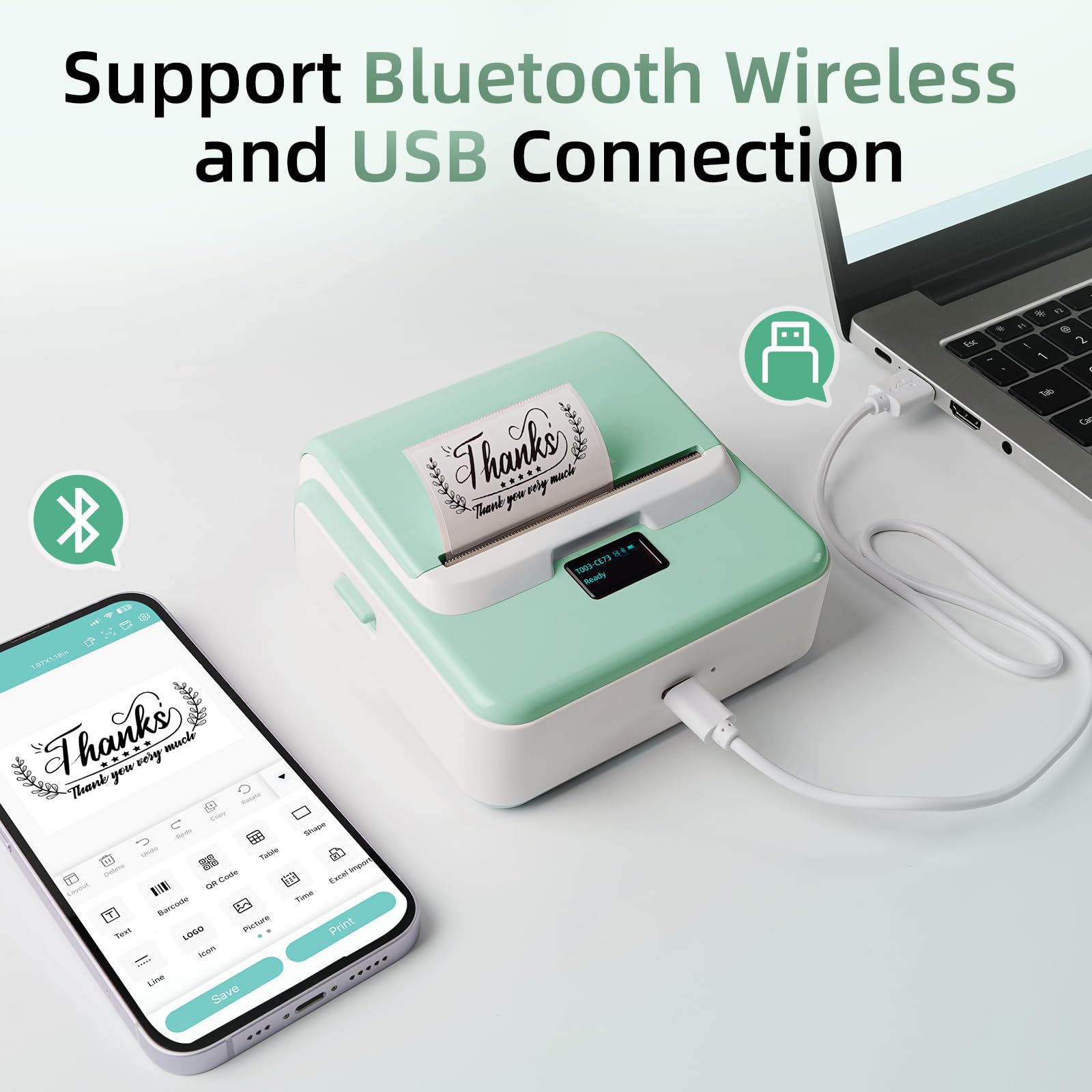 ORGSTA T003 stampante etichettatrice etichette termica adesive bluetooth & USB 2200 mAh 50mm/s portatile per negozio personalizzate prezzatrice barattoli