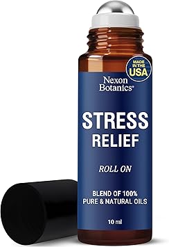 Stress Relief Essential Oil Roll-On Blend 10 ml - Natural Stress Relief with Lavender, Geranium & Frankincense Oils Roller - Pure & Calming Aromatherapy - Nexon Botanics
