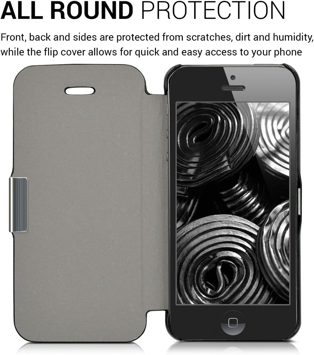 kwmobile Flip Case Compatible with Apple iPhone SE (1.Gen 2016) / 5 / 5S - Book Style Protective Front Smartphone Cover - Black