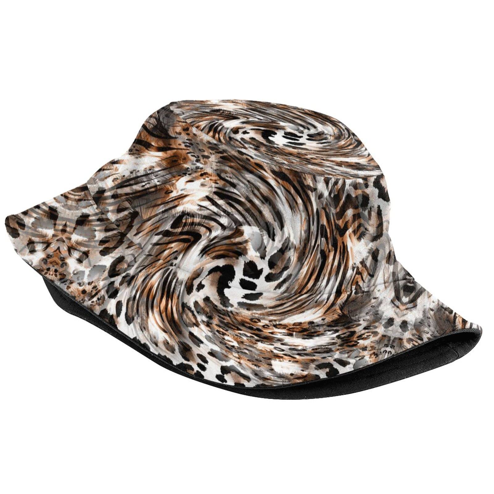 Leopard Print Bucket Hats Unisex Trendy Animal Pattern Fisherman Hats for Women Men Packable Cap