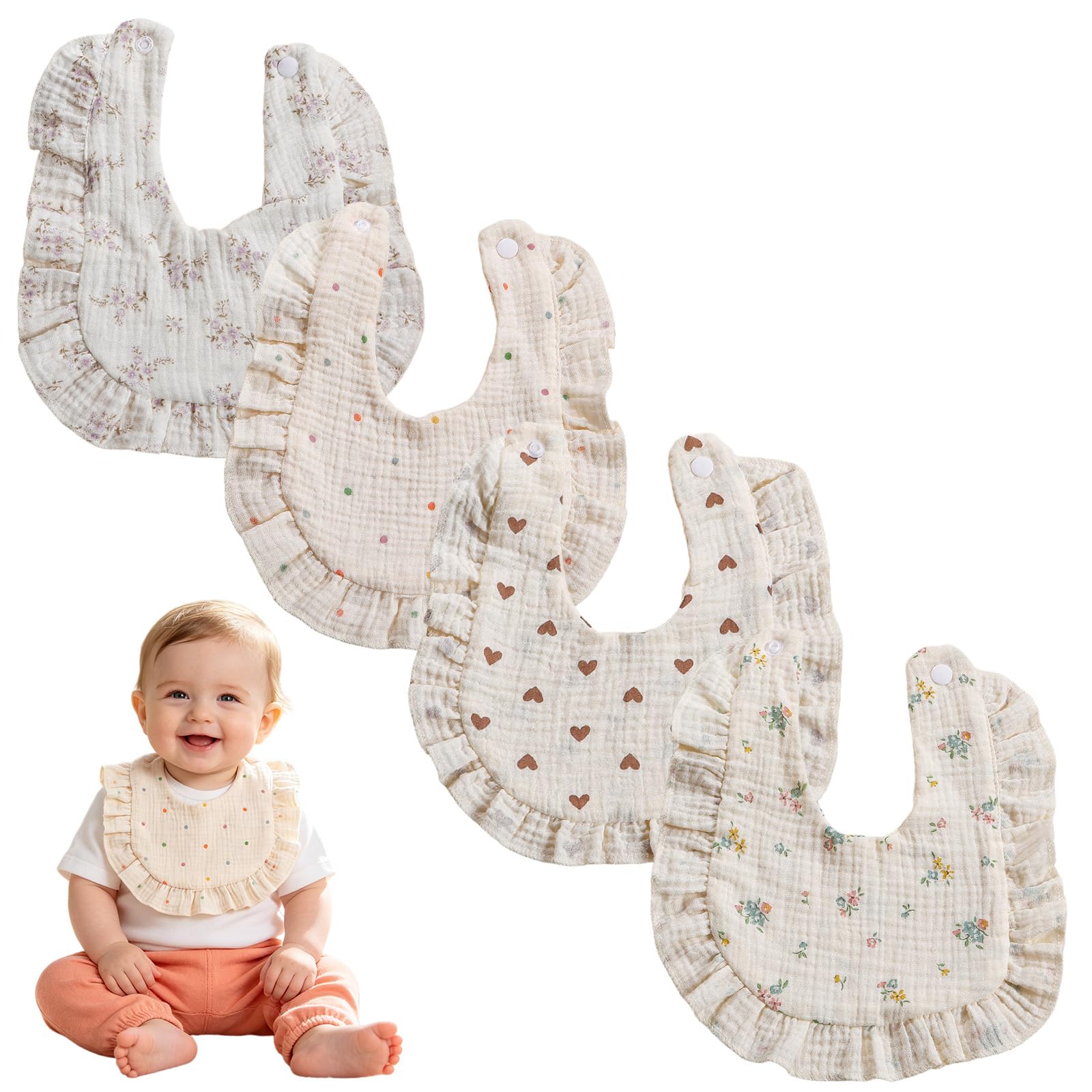 ANBET 4Pcs Colorful Baby Bibs, Cute Toddler Bibs, Baby Girl Bibs, Cotton Baby Bibs, Cotton Fabric for 0-3 Years, Ideal for Daily Use & Gifting