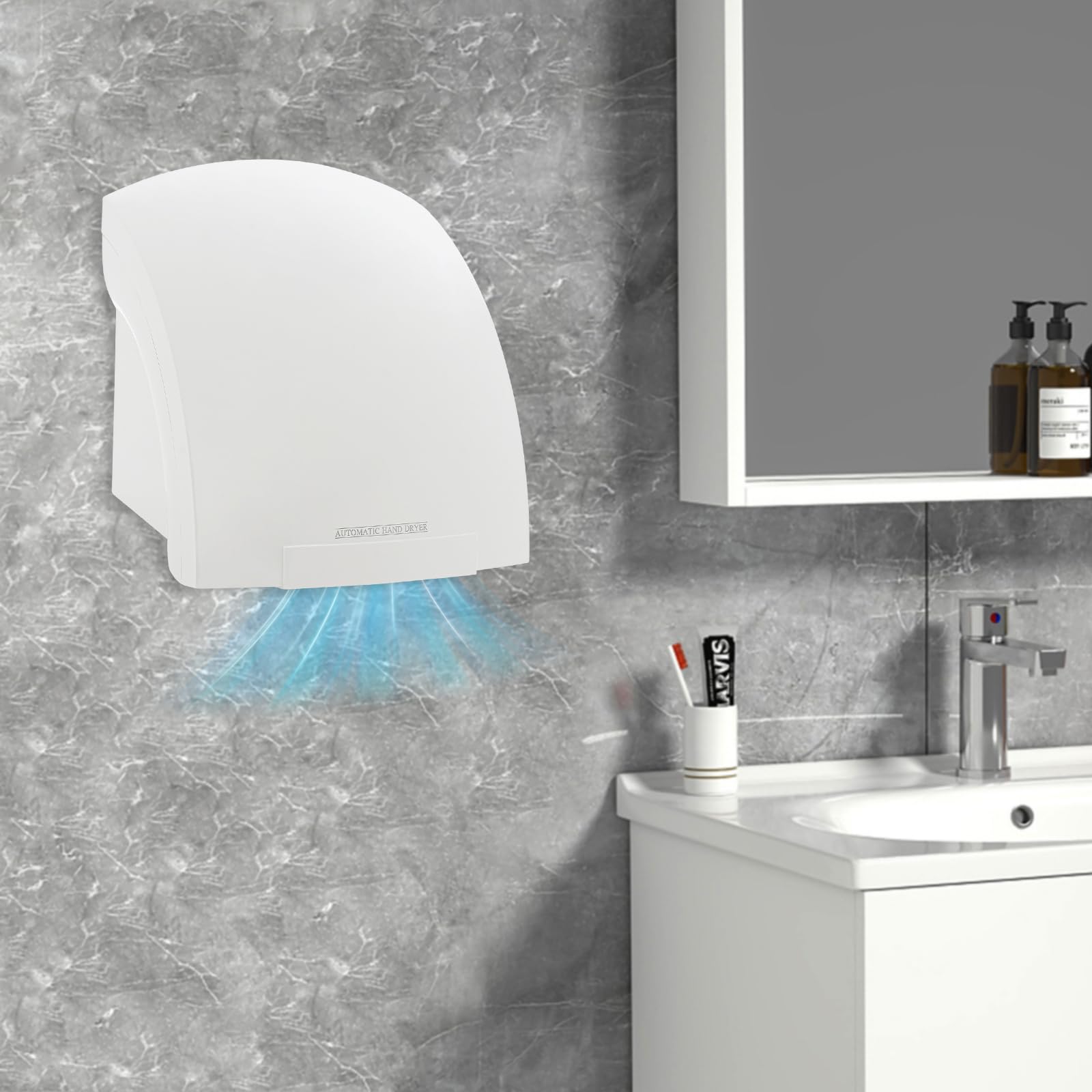 Sèche-Mains Électrique Automatique 1200W IPX4 Blanc - Sèche-Mains Mural Infrarouge Chaud Froid 10-15s - Sèche-Mains Professionnel Hôtel Restaurant Bureau 220-240V 50/60Hz