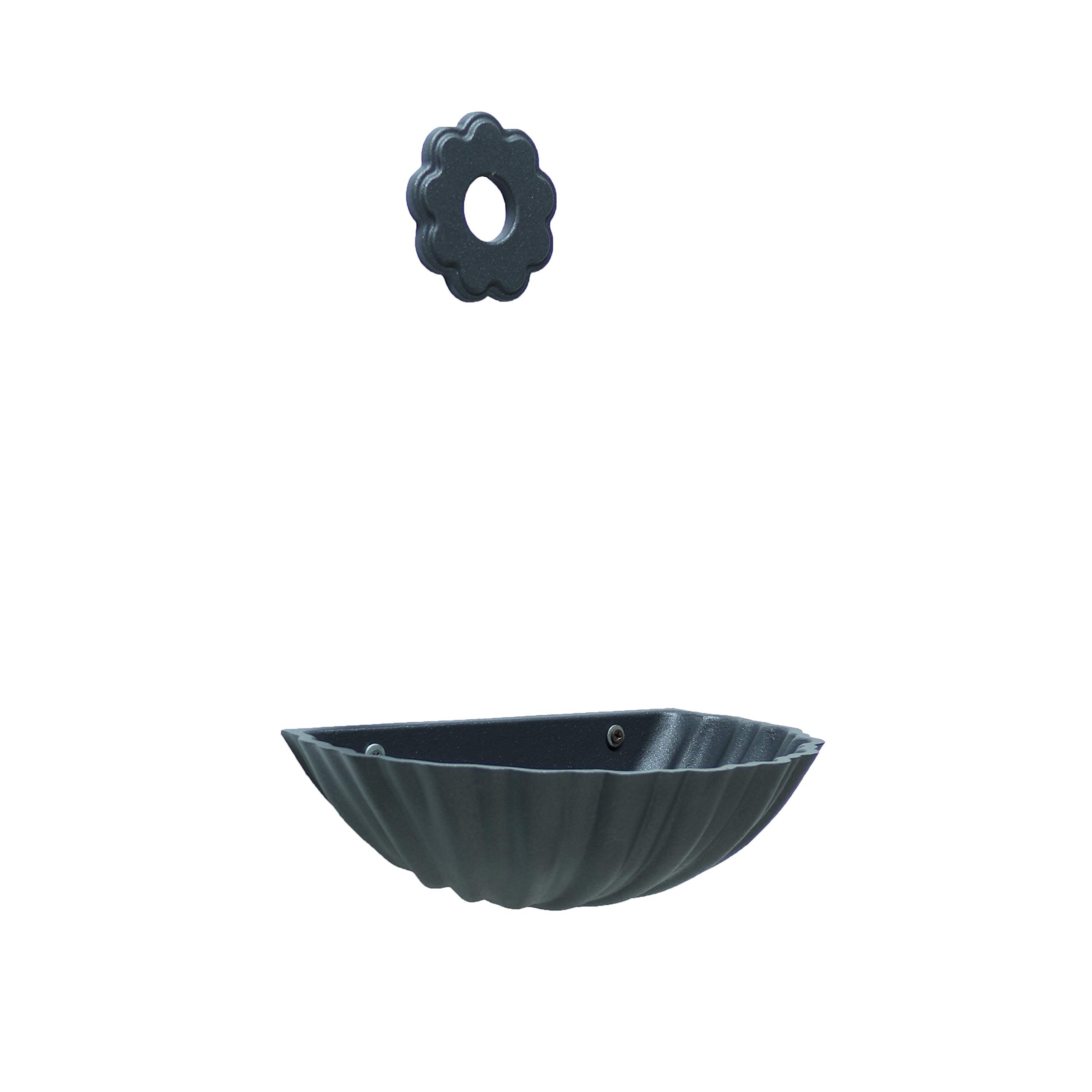 Fonderia Bongiovanni Fuente de pared concha color gris hierro fundido con rosetón flor para casa jardín