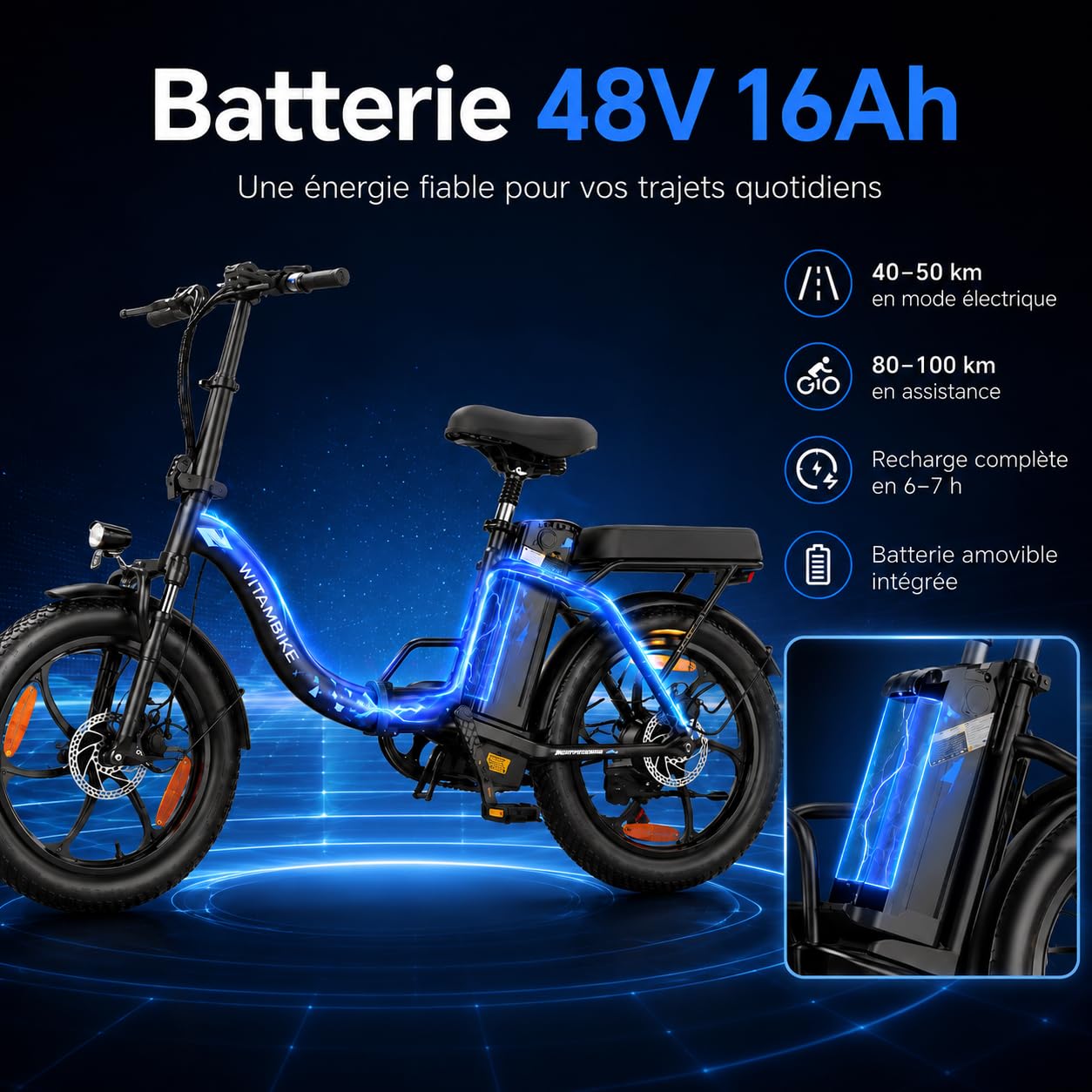 Bici Elettrica Pieghevole ，250W E-Bike da 48V 16AH 80-100KM biciclette pieghevoli elettriche，per adulti Bicicletta Elettrica con Ammortizzatore e Cambio 7 Velocità per Uomo Donna