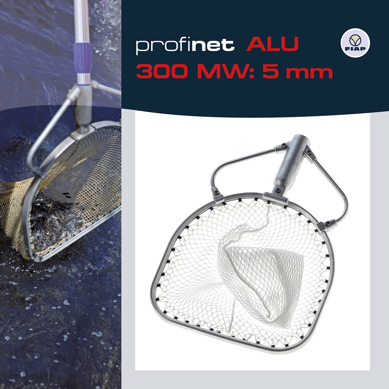 FIAP profinet ALU 300 MW: 5 mm - Maschenweite 5 mm - Profi - Fischkescher - Material Aluminium - Kescher - Teichkescher - Reinigung - Fischzucht - Aquakultur - Teichwirtschaft - ohne Kescherstiel