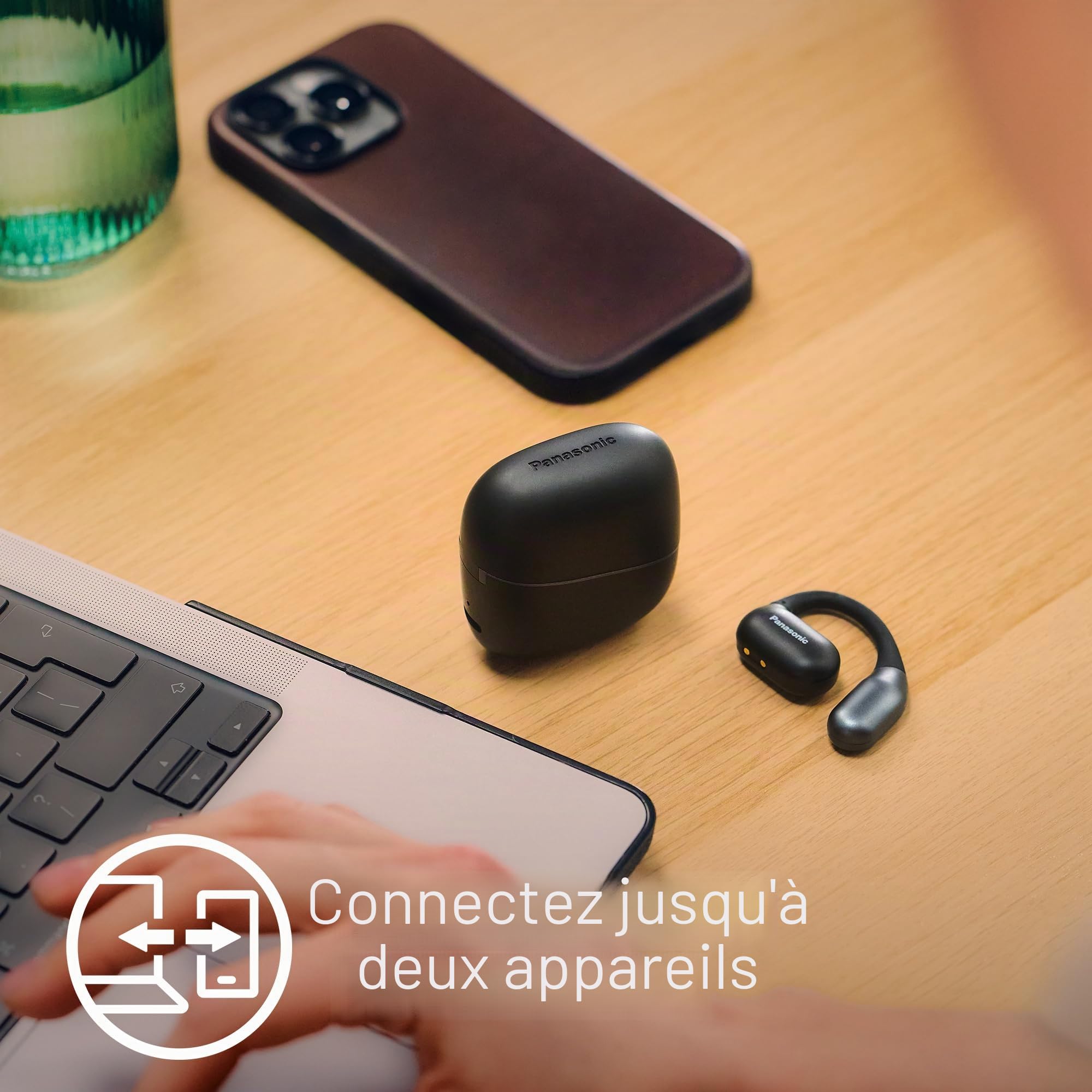 Panasonic RB-F10DE-K Écouteurs Oreilles Libres sans Fil Sport, Écouteurs Bluetooth avec Microphone ENC, 25 Heures d'Autonomie, Bluetooth 5.4, IPX4, Commandes Tactiles, Noir