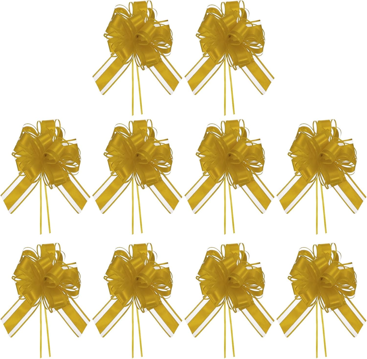 PATIKIL Large Gift Bow 8x6 Inch, 10 Pack Pull Bows for Gift Wrapping Present Wedding Valentine's Day Party Birthday Christmas Basket Decoration, Gold Tone