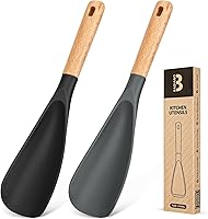BADIANO Silicone Cooking Spoon for Nonstick Pans - 11.4" Heat-Resistant BPA-Free Spoon with Ergonomic Wood Handle, Scoop & Scrape Design (Black & Grey)