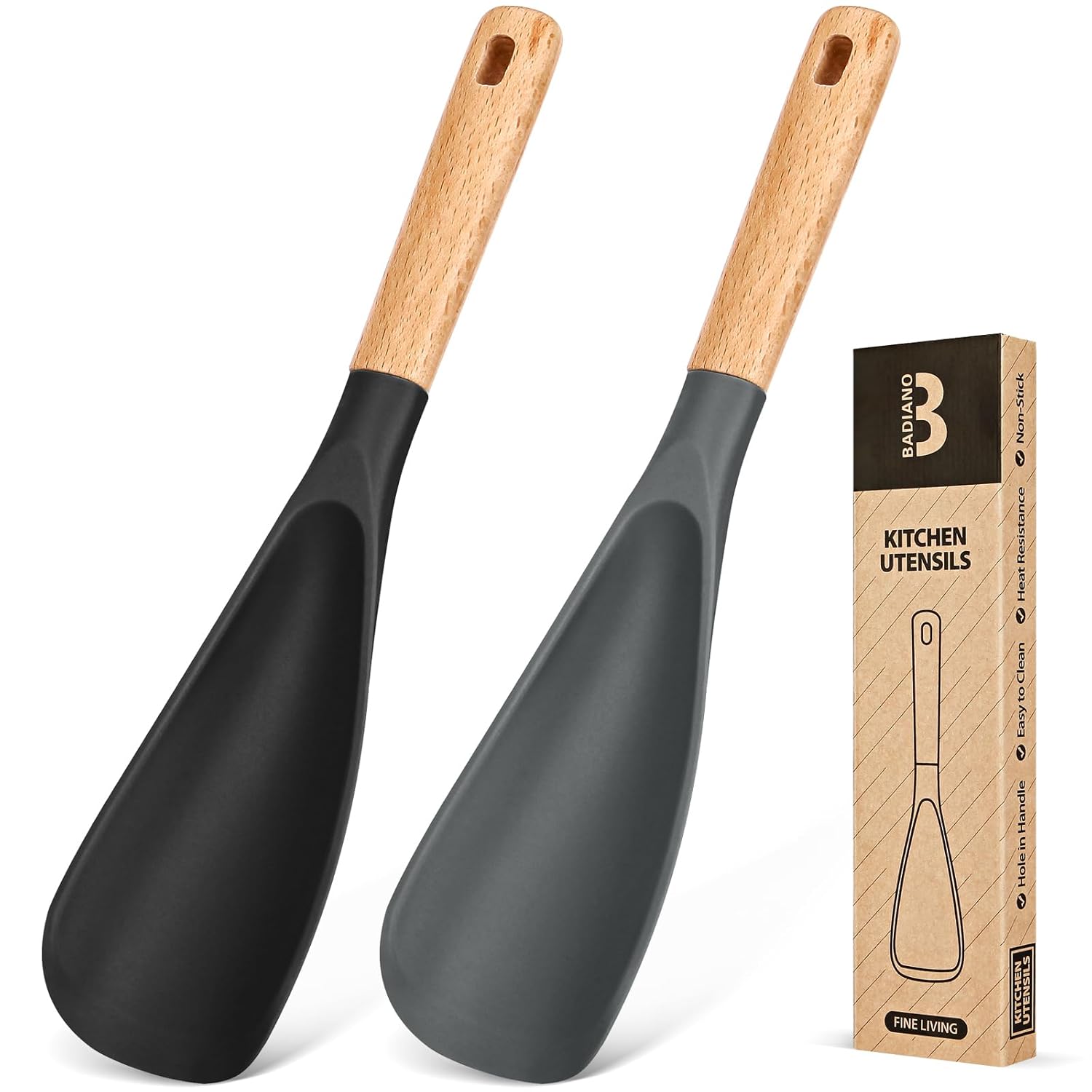 Cooking Spoon for Nonstick Cookwares Great for Cooking and Serving Sturdy BPA-Free Matte Silicone Wood Handle Spoon for