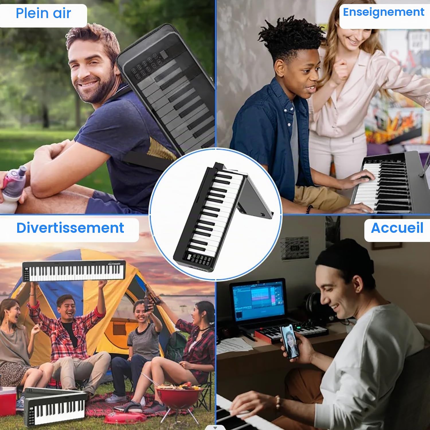 Piano Pliable，Piano Portable，Piano Numérique 61 Touches, Clavier de Piano Pliable Électroniques Multifonctionnel，avec Pédale, Sac de Piano，Piano Électronique Numérique Portable