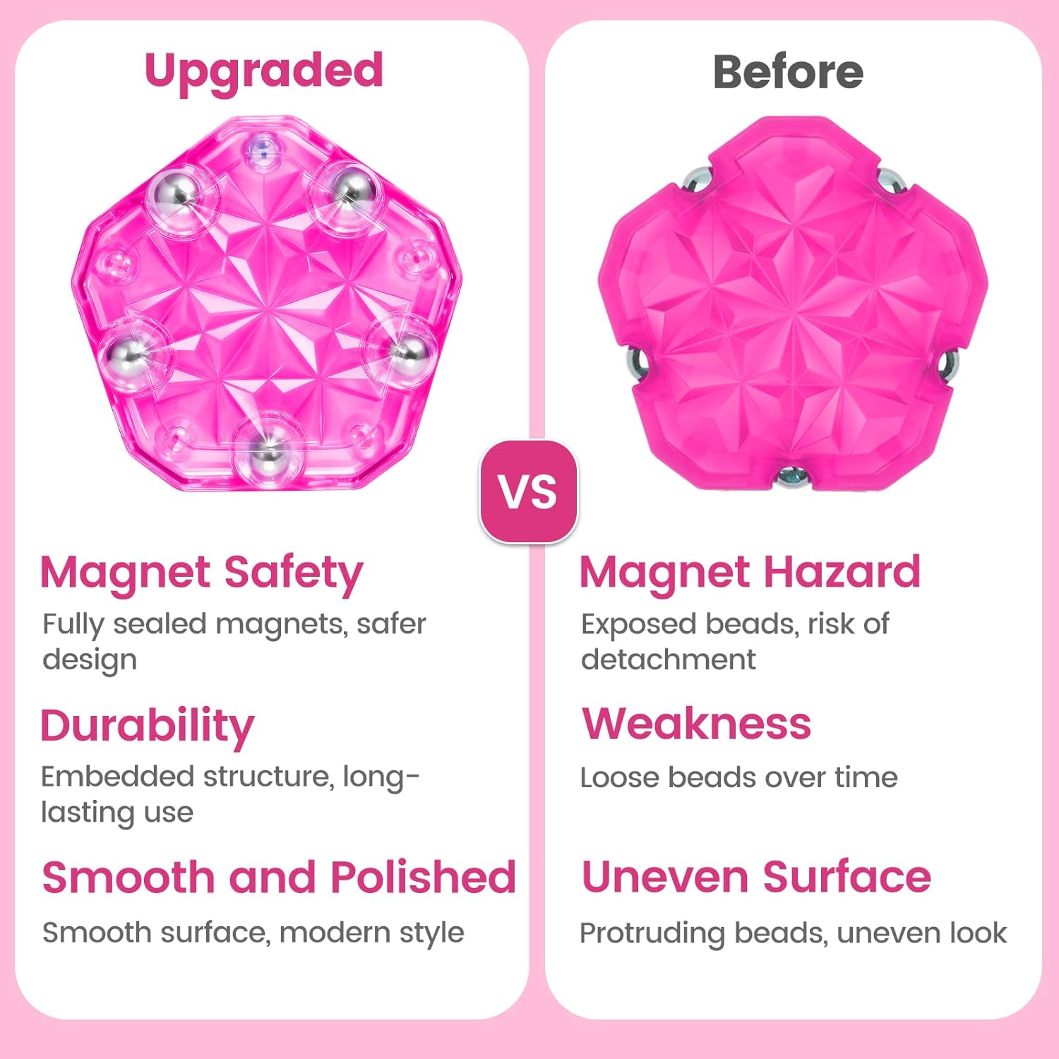 Magnetic Fidget Sphere 12 PCS, 200+ Combinations with Magnet Blocks, Magnetic Fidget Toys, Sensory Balls Desk Toys for Adults & Teens 14+, Stress Relief Gift, Stocking Stuffers Rose Red