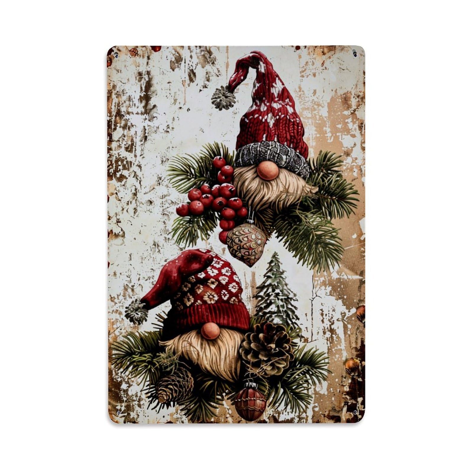 Jdfenggu Vintage Christmas Gnomes Pine Cones Ornaments Retro Metal Tin Sign, Decor Art Poster For Bar, Home, Man Cave, Kitchen, Laundry Room Gift 8X12inch
