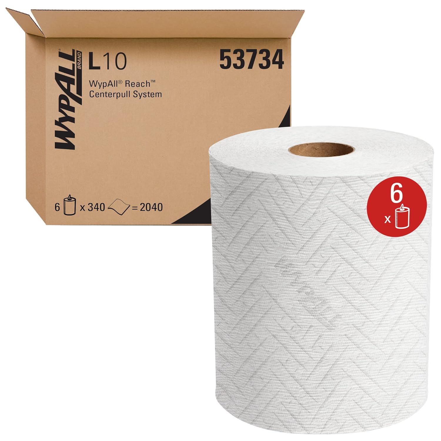 WypAll REACH™ General Clean L10 Light Cleaning Towels (53734), Center-Pull Roll Towel for WypAll REACH Disepnser (53688), 340 sheets/Roll, 6 Rolls/Case, 2040 Sheets/Case