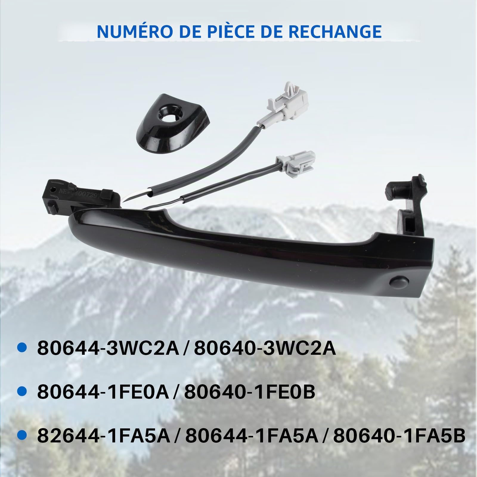 Poignée de porte avant droite côté conducteur - Poignée de porte extérieure noire de rechange pour Juke F15 2010-2019 - Numéro de pièce 80644-1FA5A 80644-3WC2A 80640-3WC2A