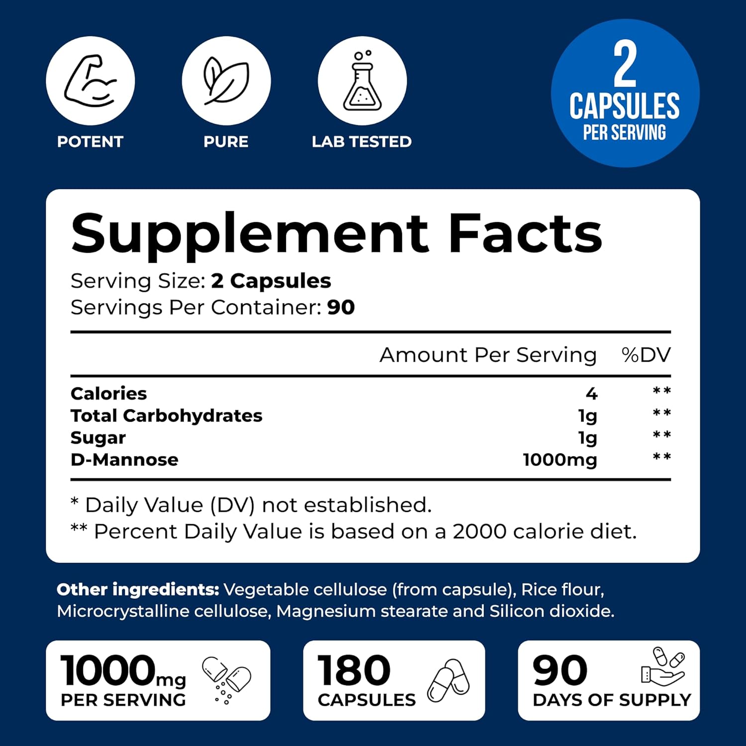 We Like Vitamins D-Mannose 1000mg Capsules - 180 Easy to Swallow Veggie Capsules - Cranberry D Mannose Supplement Helps Support Bladder and Urinary Tract Health - Image 2