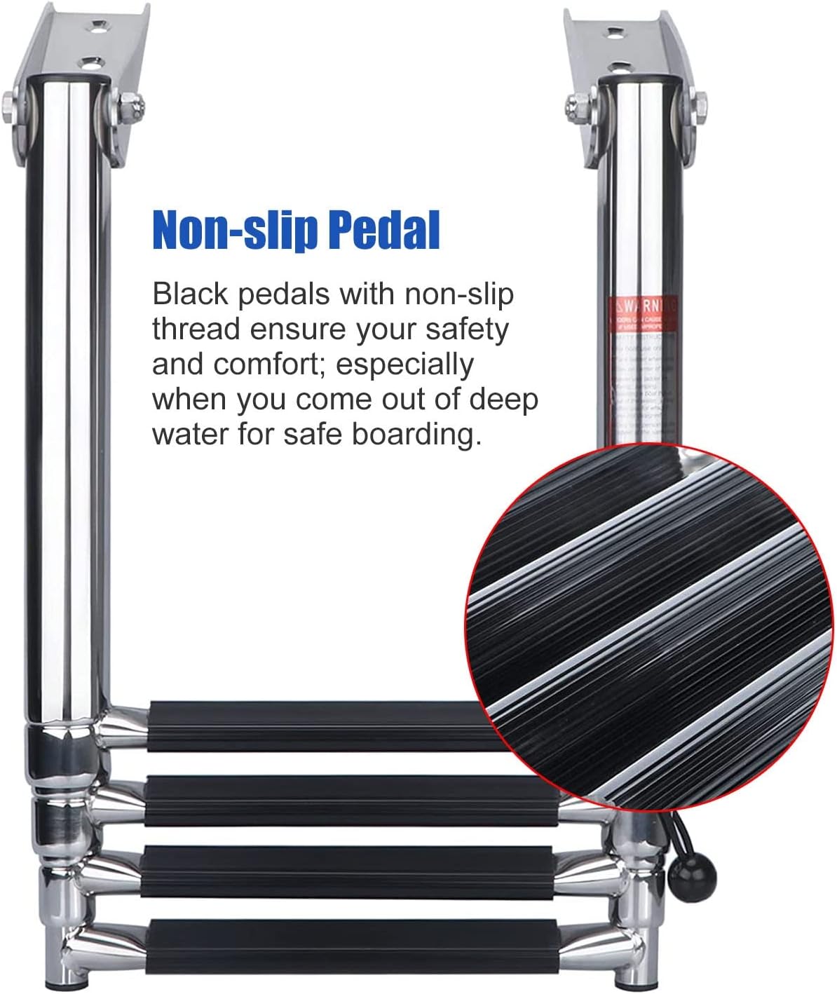 Lightweight Bass Boat Ladder 4 Step, Extendable Telescoping Boarding Ladders with Non-Slip Pedal, Stainless Steel Pontoon/Deck Ladder, Load 150kg/330lbs