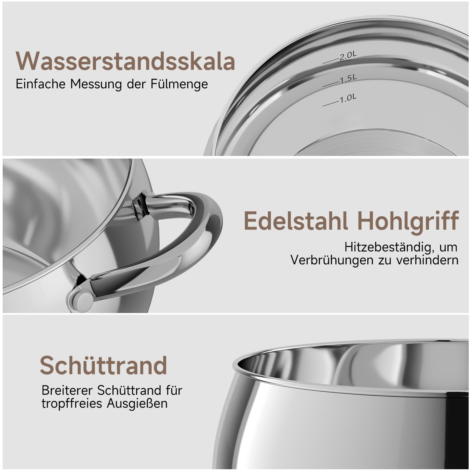 Scheffler Topfset Mit Deckel, 10tlg, Induktions, Für alle Herdarten | Edelstahl-Kochtopfset, 16/18/20/24/24 cm