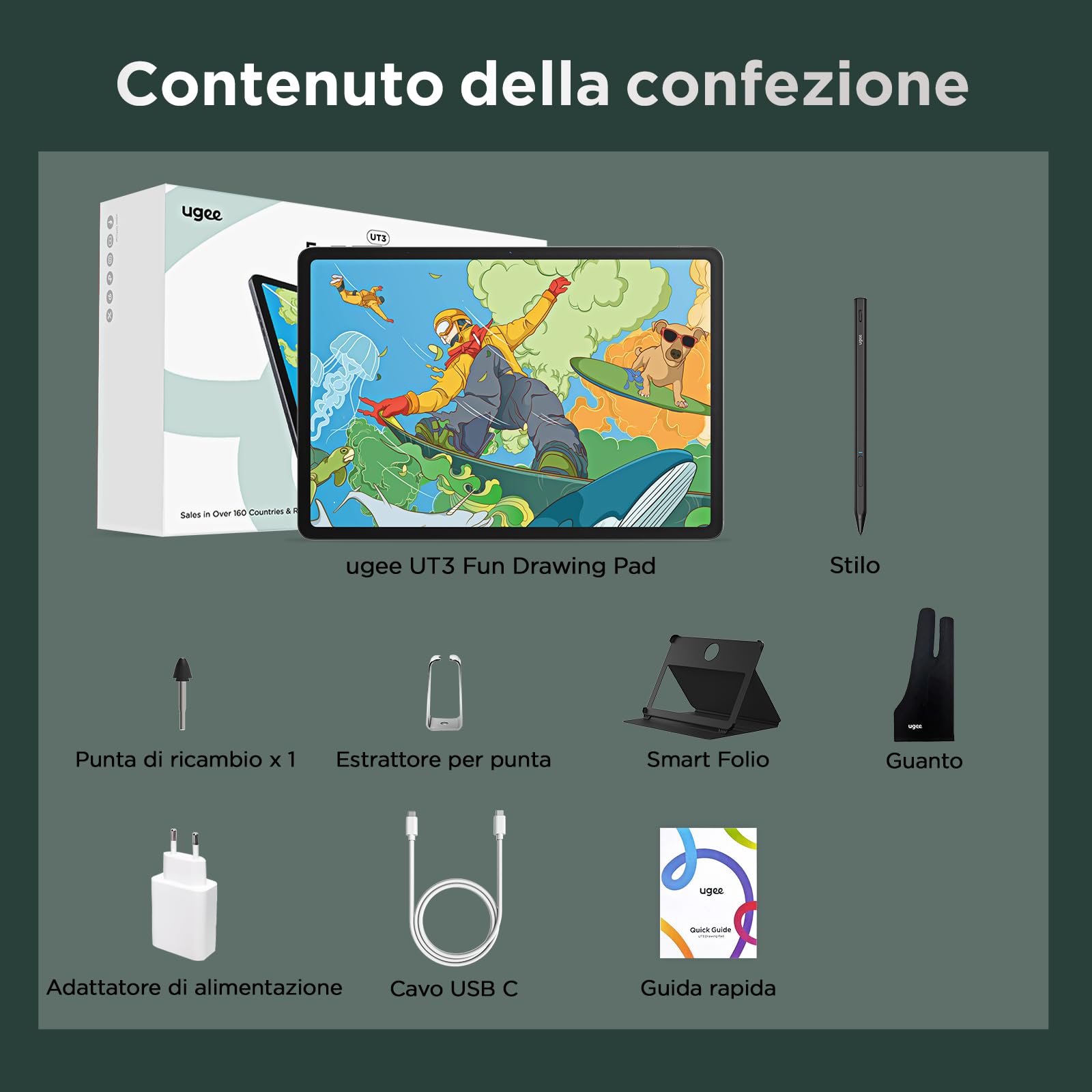 Ugee Android tablet UT3 14,25 pollici, Octa Core con Grafica Indipendente e Sensore U da 8 GB + 256 GB, Batteria 10000 mAh