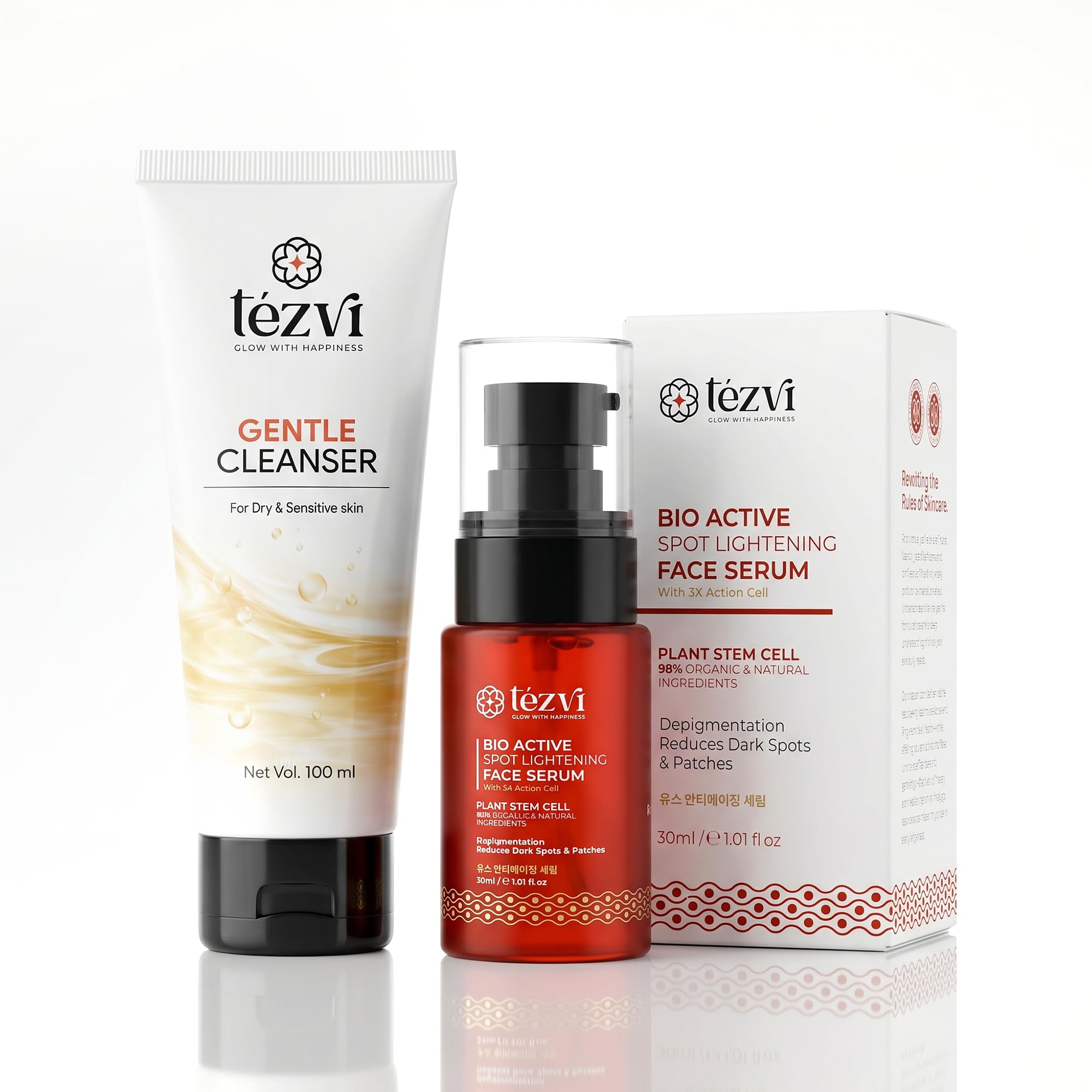 Uneven Tone & Dark Spot Skincare Combo | Gentle Cleanser 100ml + Bio Active Spot Lightening Face Serum 30ml | Brightening & Hydrating Skin Care for Dry & Sensitive Skin | Supports Even Tone & Healthy Glow for Men & Women-image-48
