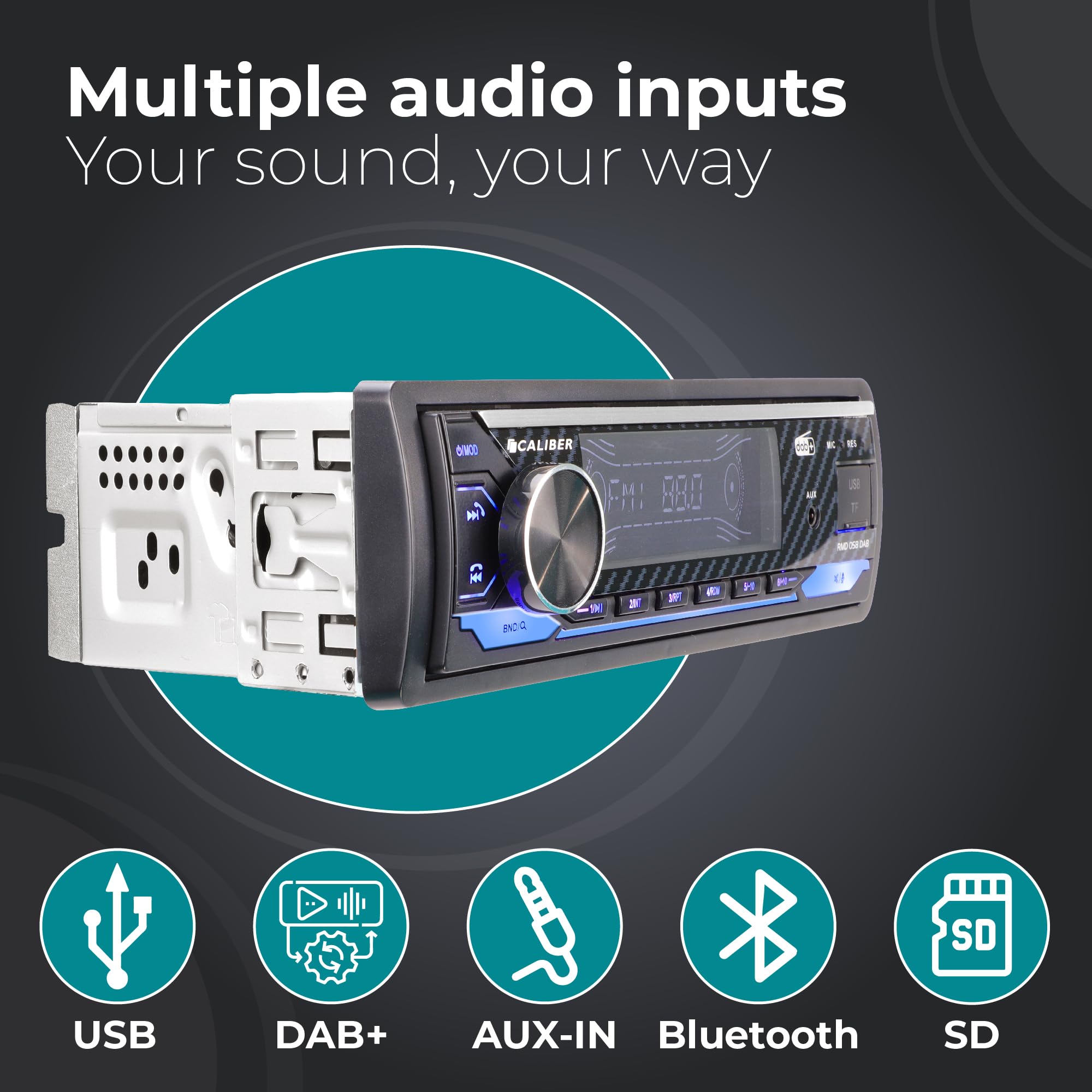 Caliber Autoradio Dab+ & Bluetooth, 1-DIN, Kit Mains-Libres, 4x100W, Multicolore, INCL. Antenne Dab+ & Micro Externe (RMD058DAB)