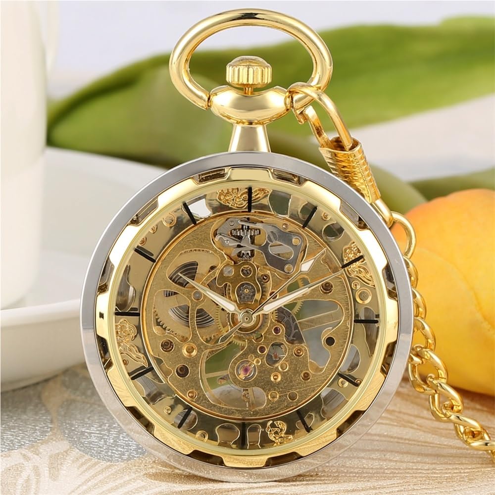 Reloj de Bolsillo mecánico Cuerda Manual, Hueco, Transparente, Plateado y Dorado, Estilo Vintage, con diseño Cara Abierta, Steampunk Retro