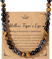 Jovivi Men's Black Obsidian Tiger's Eye Hematite Beaded Necklace - Triple Protection Healing Crystals for Stress Relief & Balance