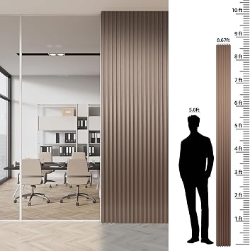 Art3dwallpanels Slat Wall Paneling, 104'' x 6.7'' Glossy Metal Finish WPC Soundproof 3D Wall Panels for Interior Wall Decor, 8 Pack Fluted Textured Panel Wall Slats, Brushed Brown