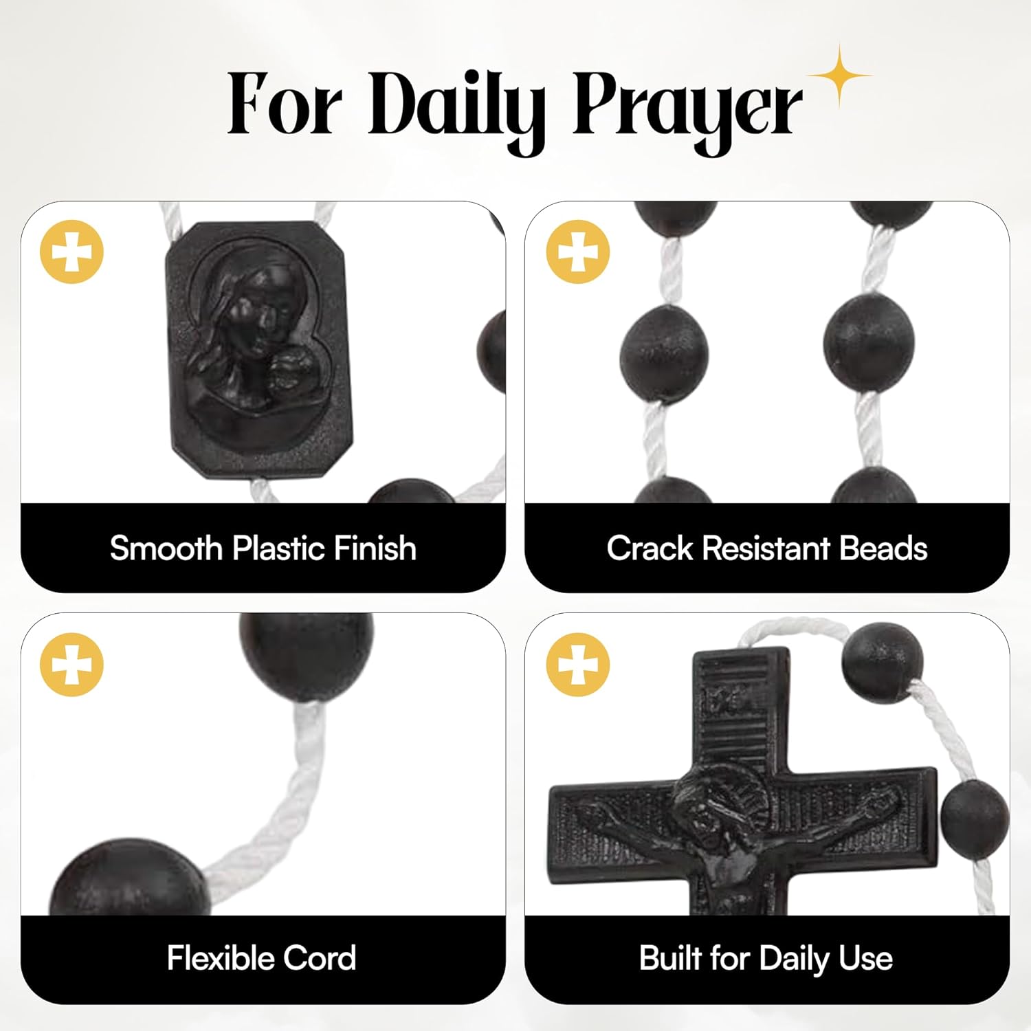 RosaryMart Catholic Rosary Beads for Prayer – Glow in the Dark Plastic Rosary Necklace with Crucifix, Durable Nylon Cord, Made in Italy, Devotional Prayer Beads for Women and Men – Pack of 100 - Image 5