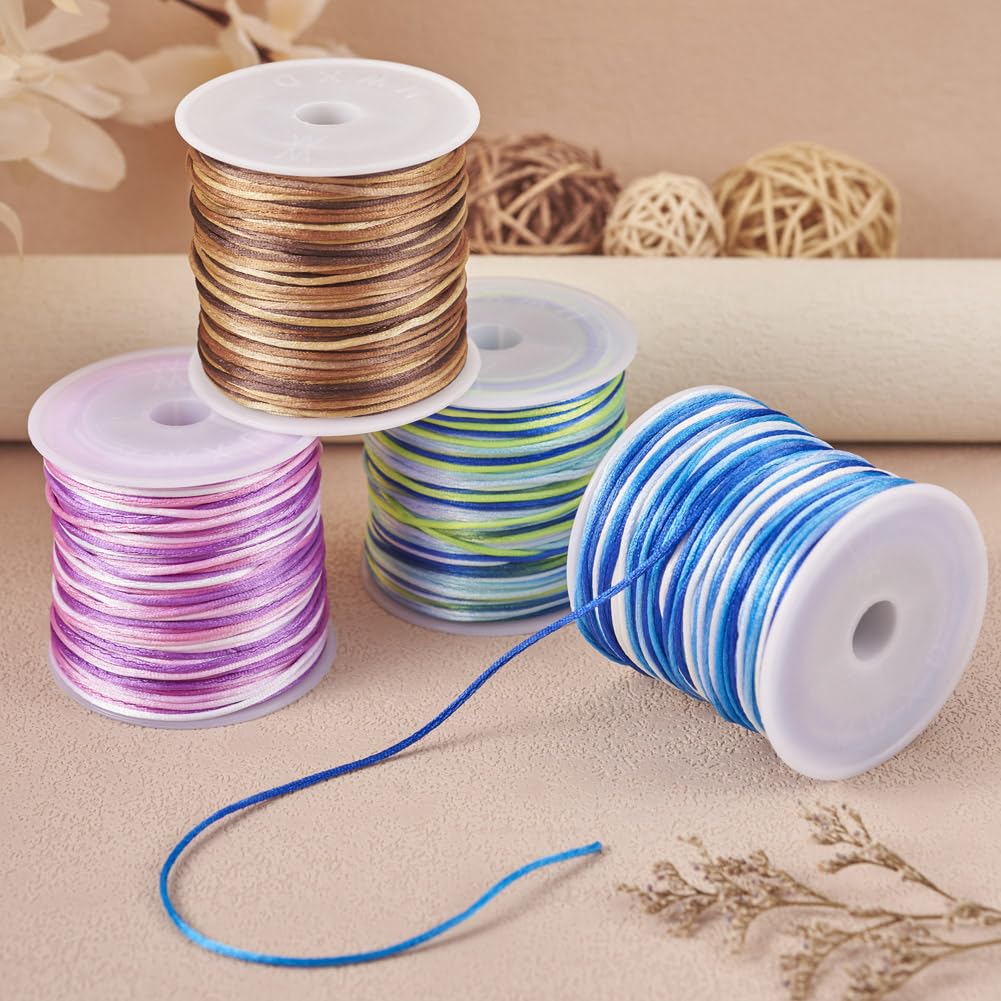 Cheriswelry 4 Rolls 1mm Nylon Chinese Knotting Cord Segment Dyed Nylon Thread Rattail Satin Beading String for DIY Jewelry Making about 50 yards/roll - Image 3