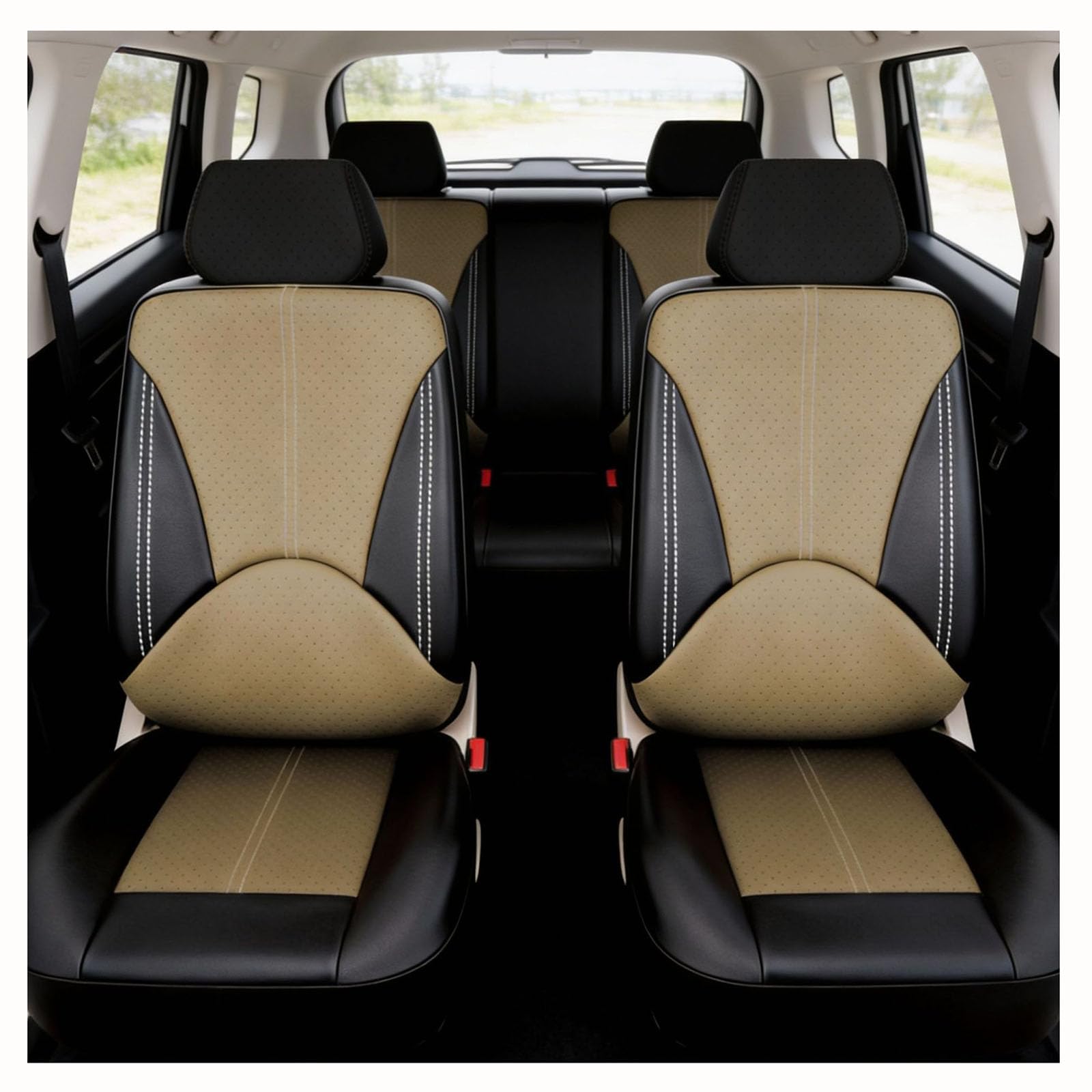 YQVDQRTXS Car Seat Cover for Ford Fiesta/Fiesta Zetec S/Fiesta Mountune/Fiesta St 2000-2026 Soft Breathable Durable Waterproof Car Seat Protector Covers Easy Wipe Clean Anti-Slip Design,Black Beige
