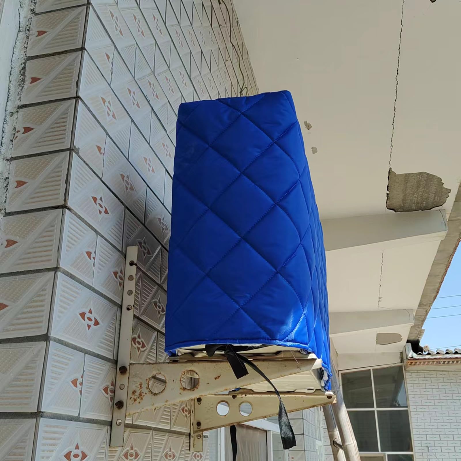 Funda Aire Acondicionado Exterior, Manténgase Caliente Cubre Aire Acondicionado Exterior, Algodón Grueso, Impermeables, Ignífugas, Lavables y Fáciles de Instalar(Blue,33x13x24in/85x32x60cm)