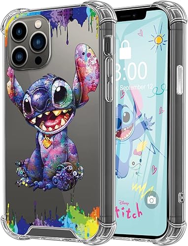 SUNTONIO Funda diseñada para iPhone 13 Pro Max, bonita funda de TPU suave con personajes de puntada de dibujos animados y a prueba de golpes, funda