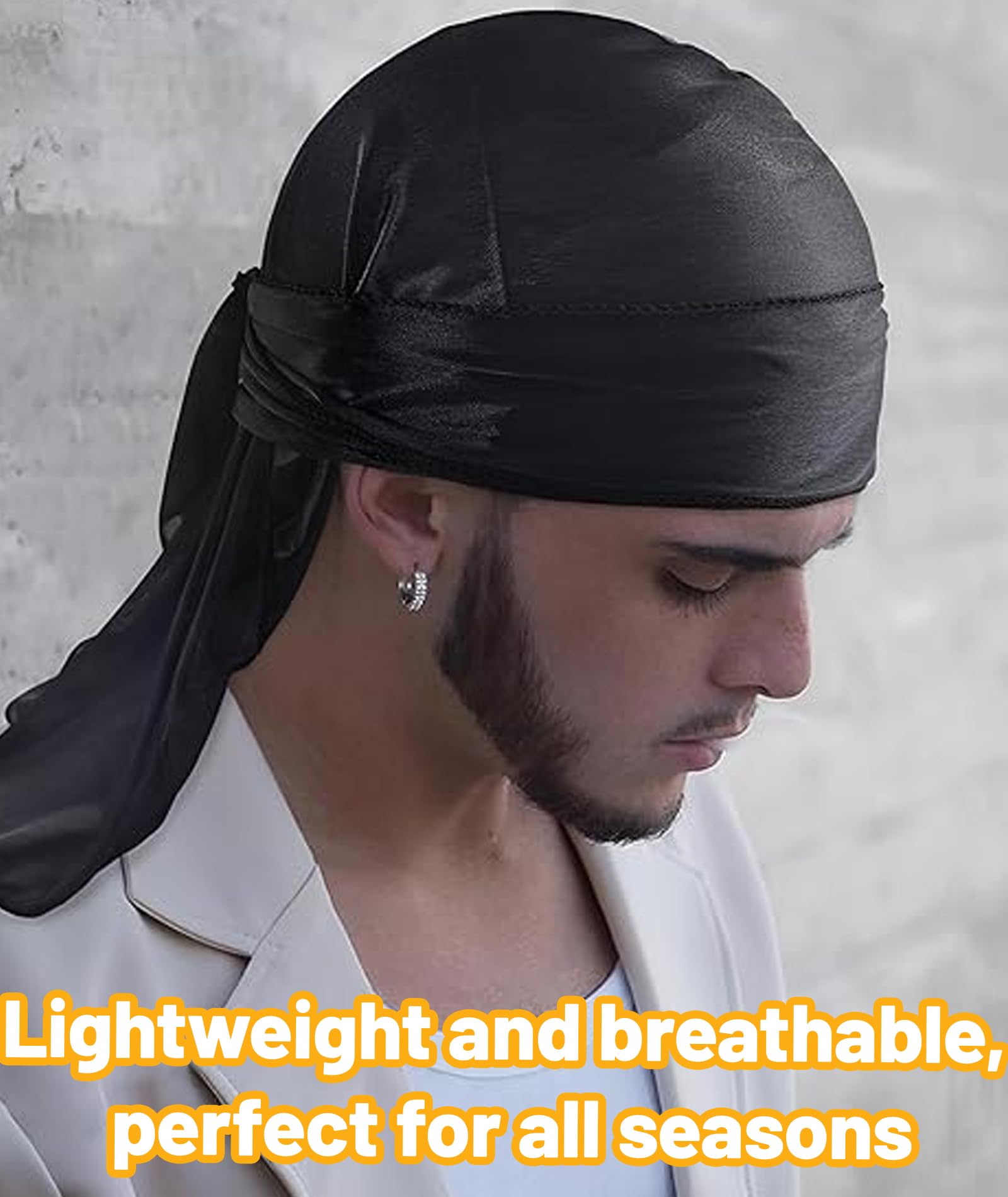 Buildcon 4 Pcs Durag Set for Men and Women - Silky Satin Head Scarf for 360 Waves, Hair Protection, and Hiphop Style in Blue, Black, Wine Red, Silver 2