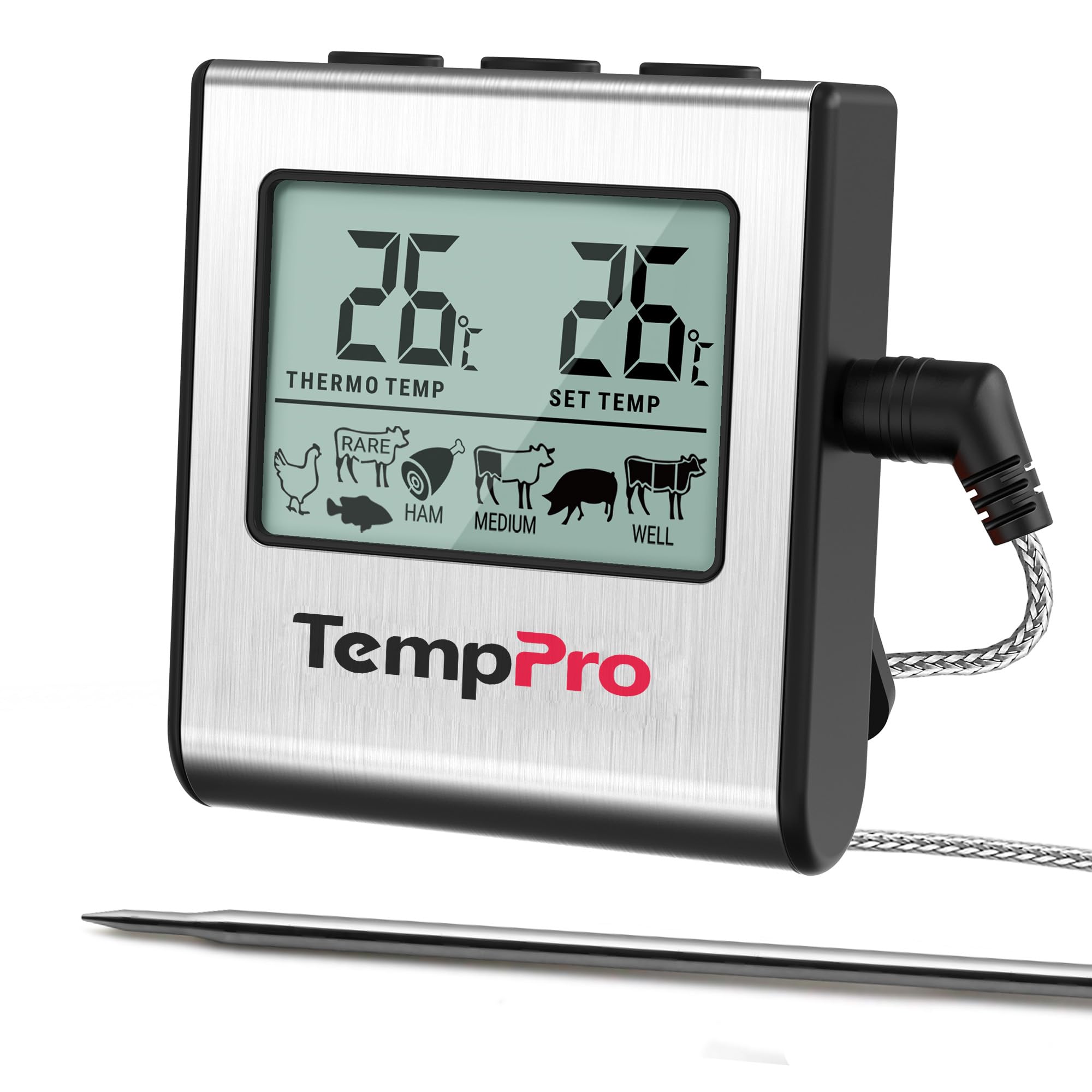 TempPro 料理用温度計 デジタル 1mワイヤープローブ タイマー付き オーブン/揚げ物/天ぷら/油/肉/パン/お菓子作り キッチン 食品 調理用