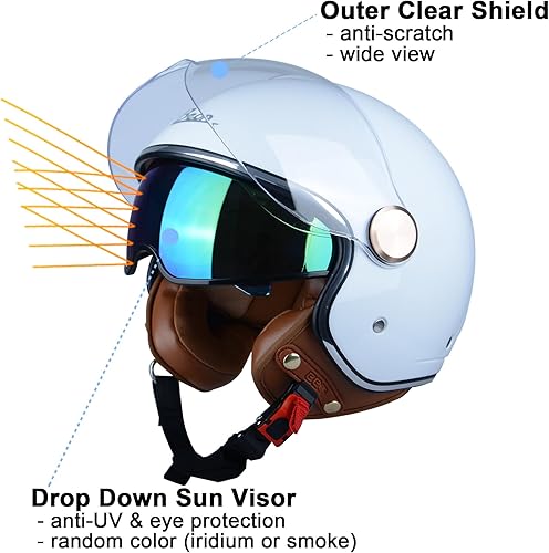 Miniatura 2 de Casco de moto de cara abierta para adultos, aprobado por DOT, 34 retro Vespa, con viseras duales, para motoneta, crucero, bobber y chopper, para