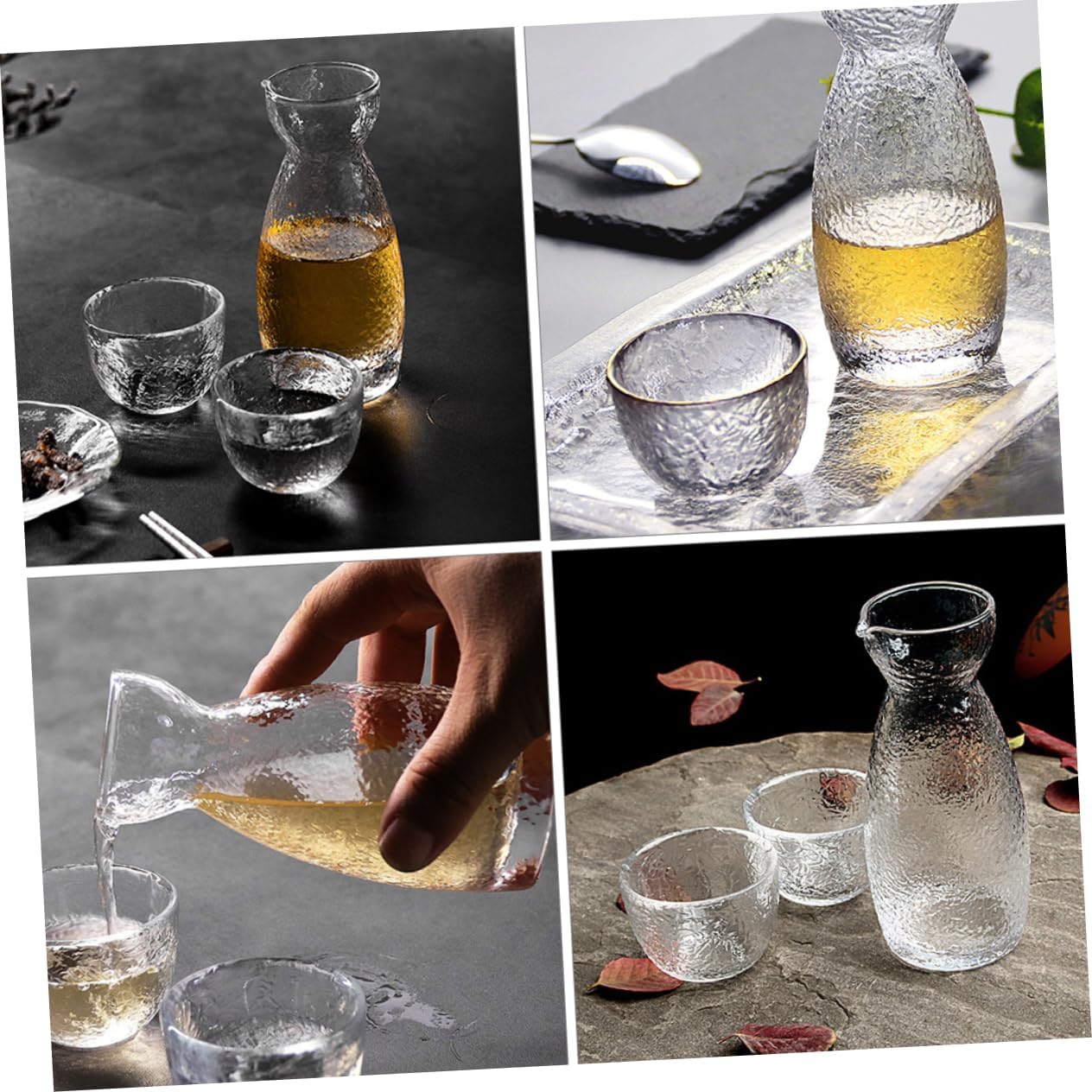 COLLBATH 1set Sake Glass Pot Set Japanese Style Decanter Drinkware Set for Wine Milk Tea