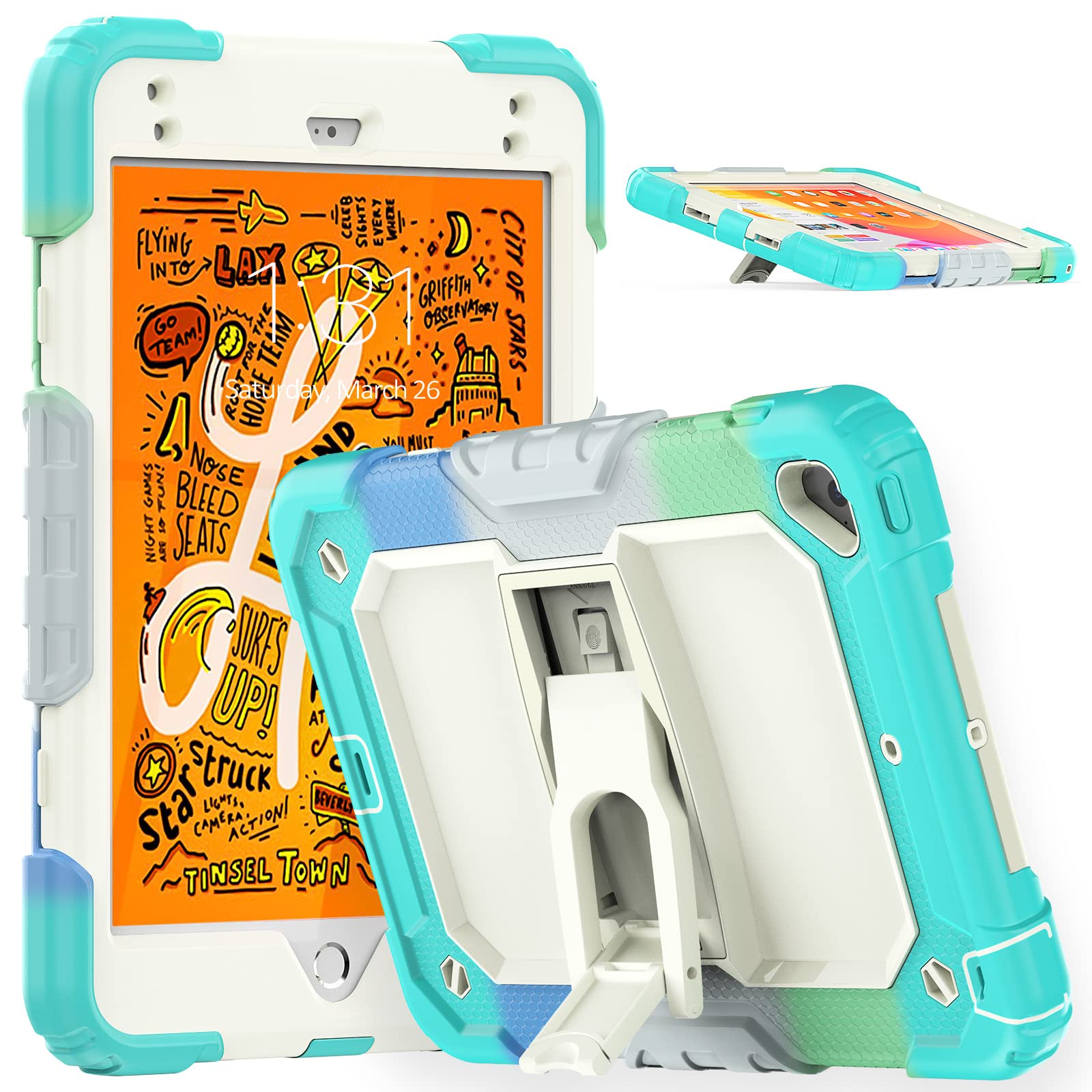 Kids Case Compatible with Apple iPad Mini 4 5 (2015/2019), Swivel Handle Shockproof Folding Stand Heavy Duty Protection Case for Boys Girls 4th Generation 5th Generation