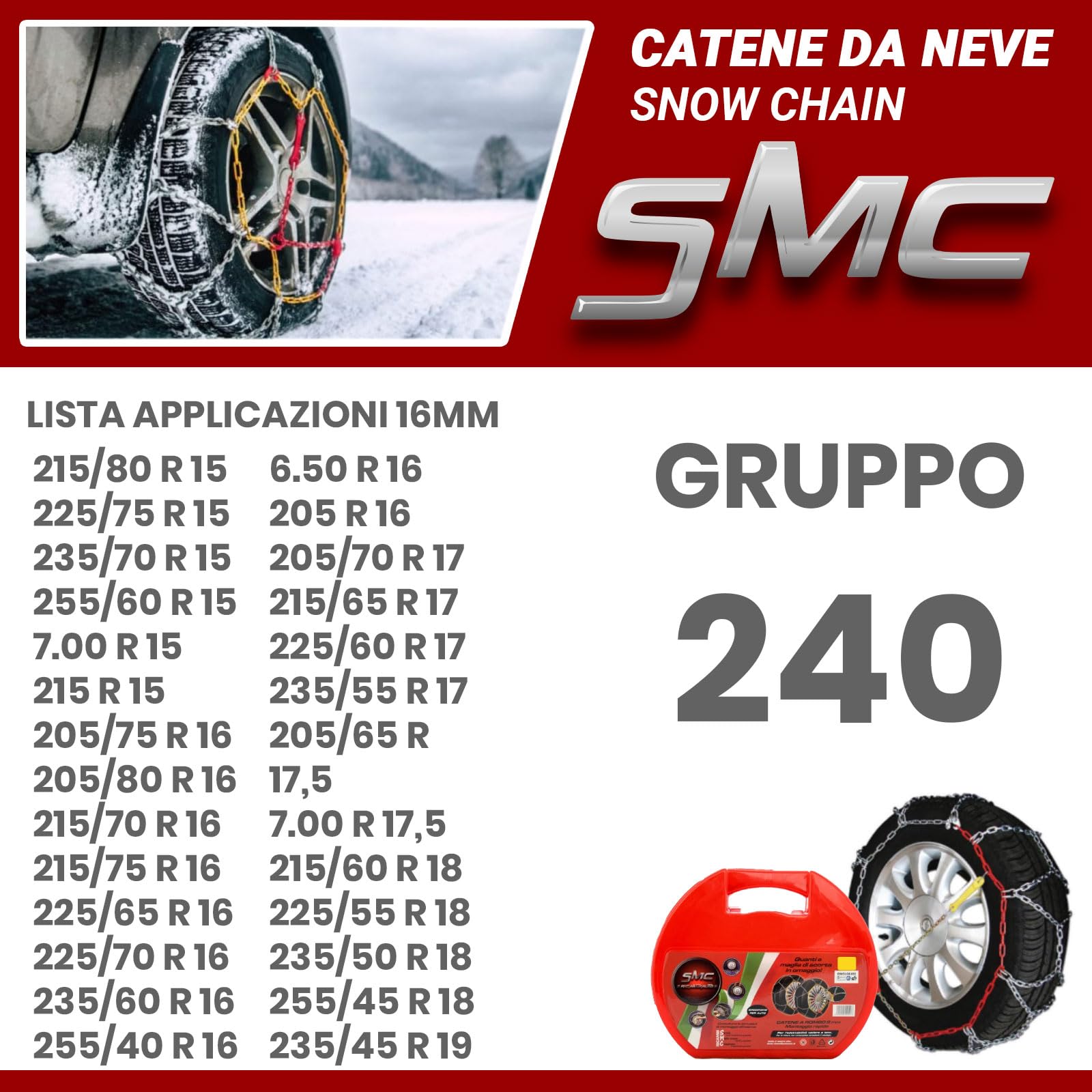 Catene da Neve OMOLOGATE O-Norm TUV SMC 16mm 215/60 R 18